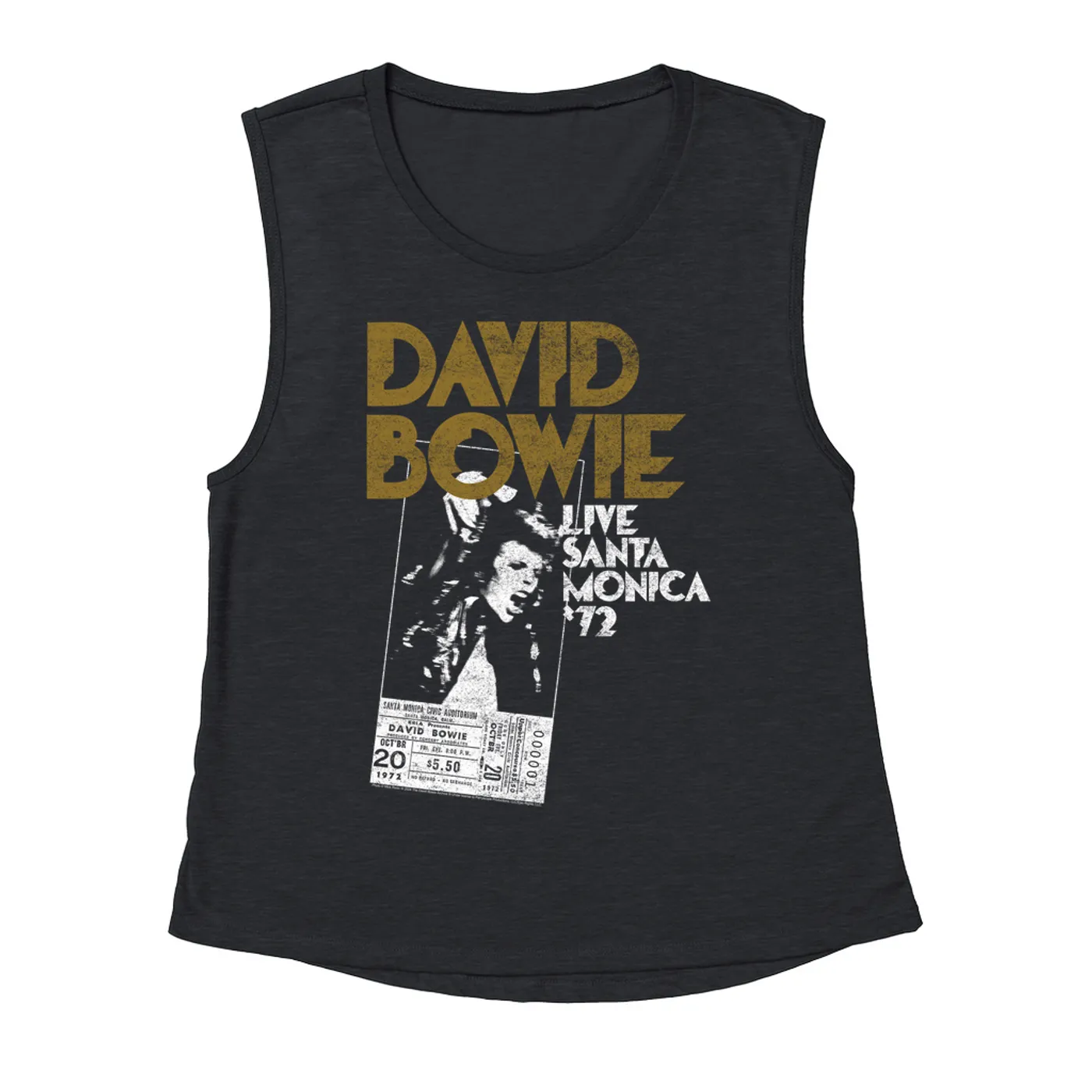 David Bowie Ladies' Muscle Tank Top | Live At Santa Monica 1972 Concert Ticket Promotion David Bowie Shirt