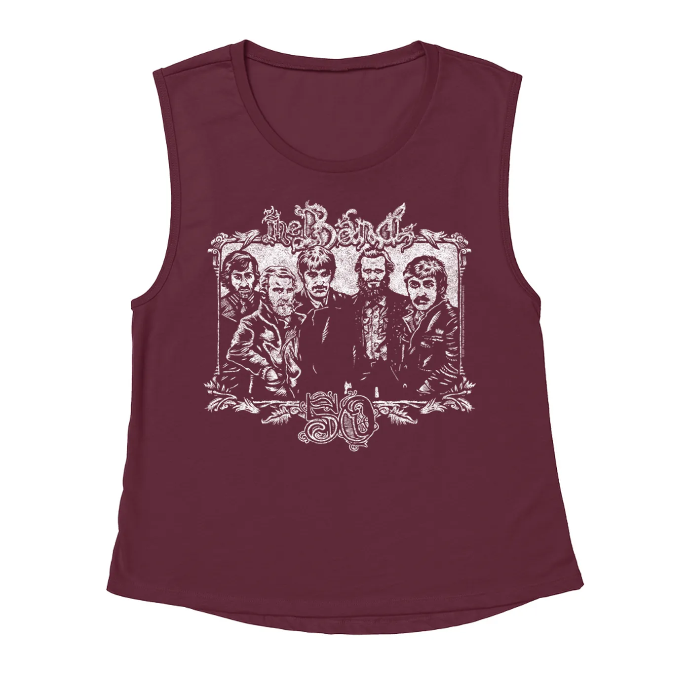 The Band Ladies' Muscle Tank Top | 50th Anniversary Logo White Distressed The Band Shirt