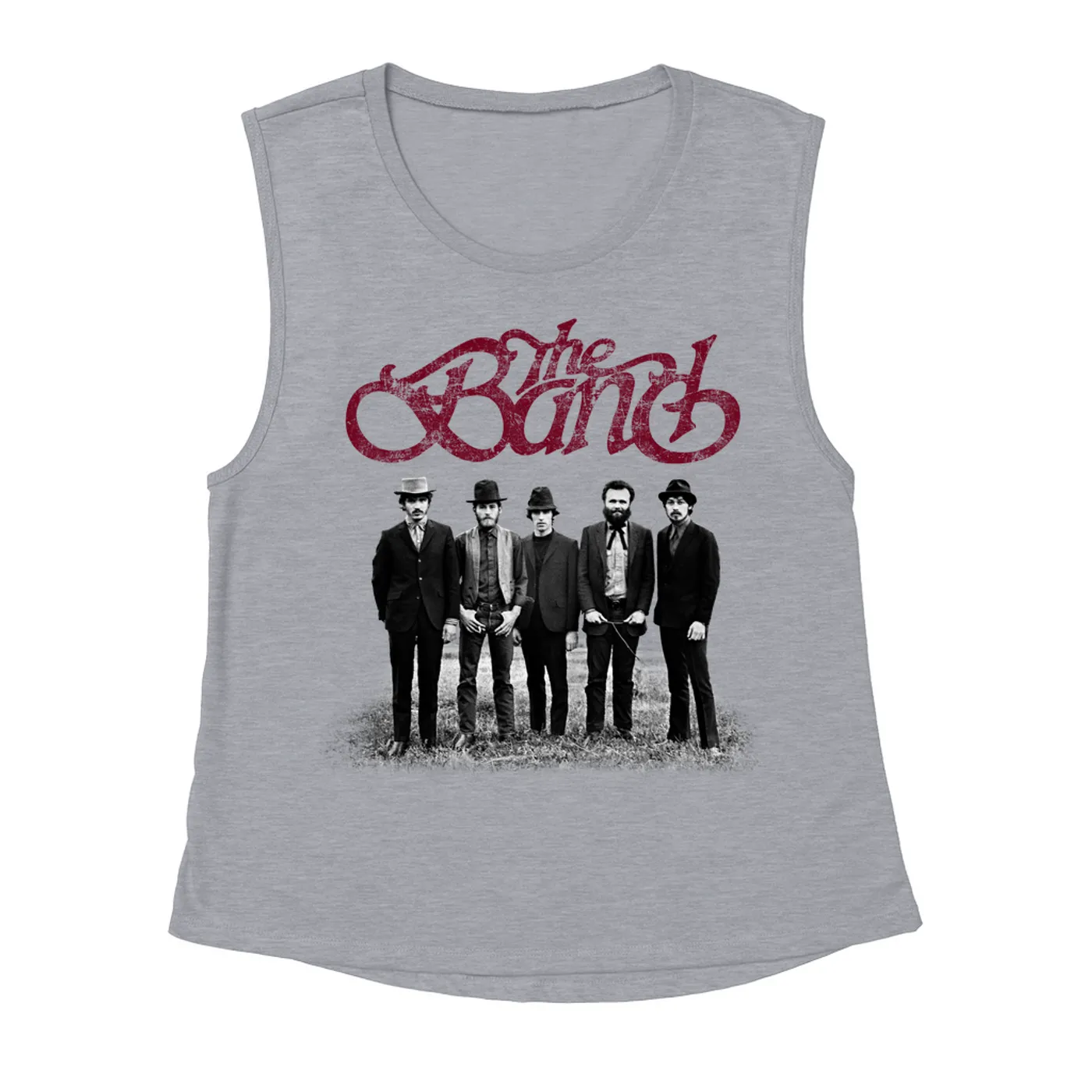 The Band Ladies' Muscle Tank Top | The Band Group Photo And Logo Distressed The Band Shirt