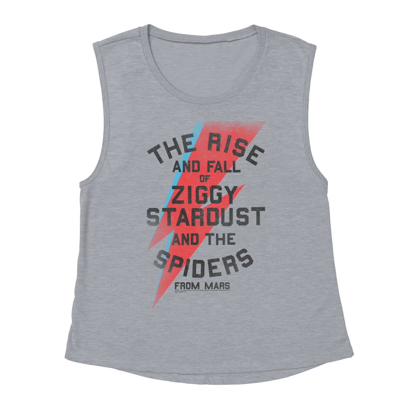 David Bowie Ladies' Muscle Tank Top | The Rise And Fall Of Ziggy Stardust And The Spiders From Mars Lightning Bolt Distressed David Bowie Shirt (Merchbar Exclusive)
