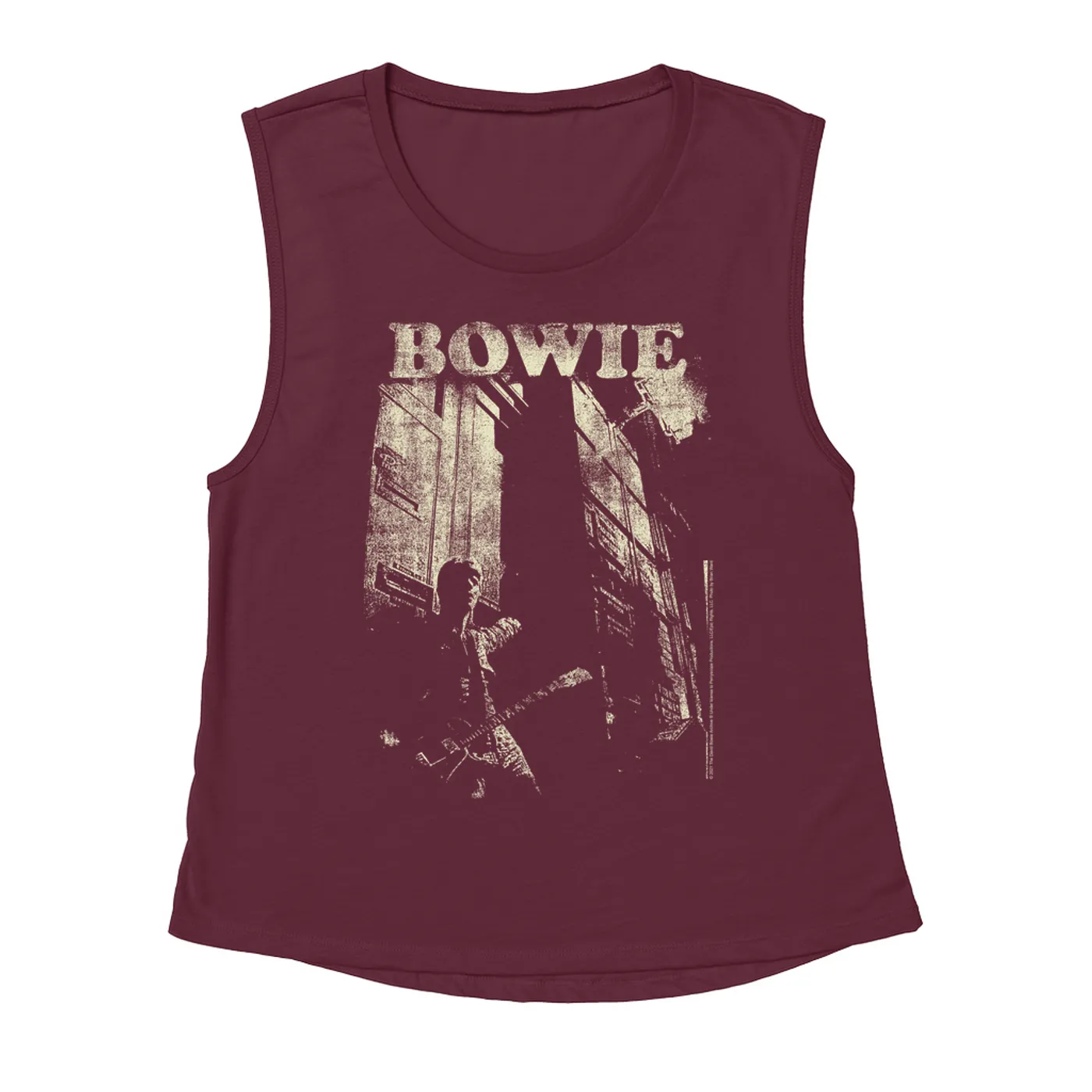 David Bowie Ladies' Muscle Tank Top | David Bowie With Guitar Distressed David Bowie Shirt