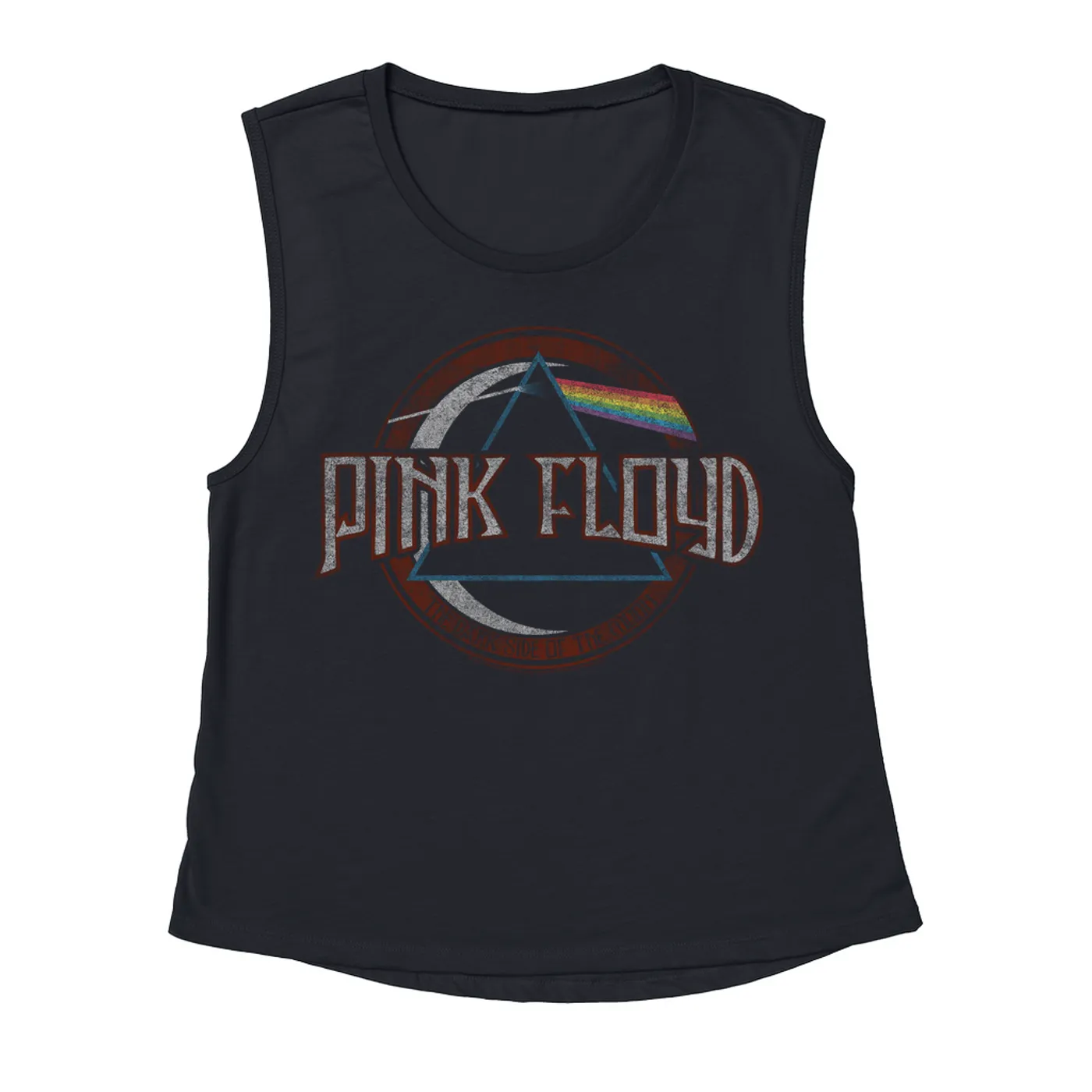 Pink Floyd Ladies' Muscle Tank Top | Dark Side Of The Moon Design Distressed Pink Floyd Shirt