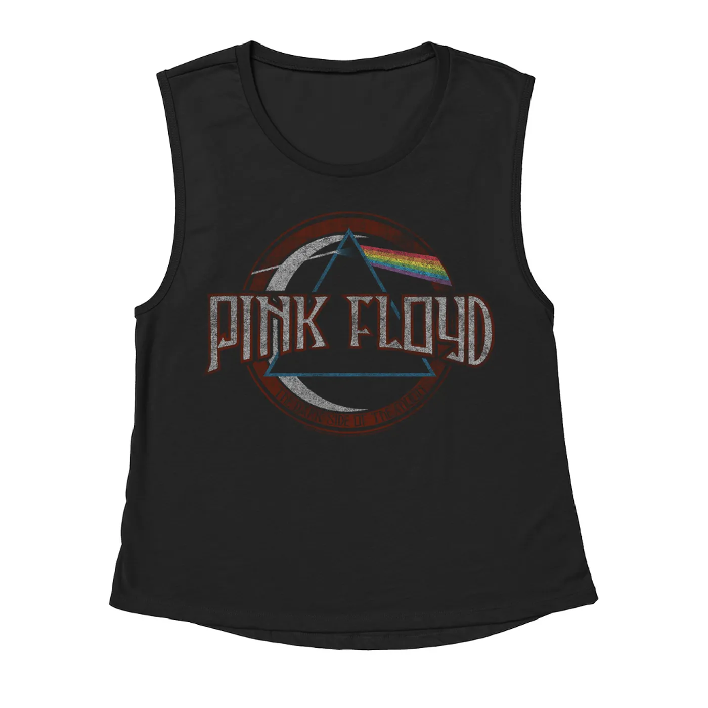 Pink Floyd Ladies' Muscle Tank Top | Dark Side Of The Moon Design Distressed Pink Floyd Shirt