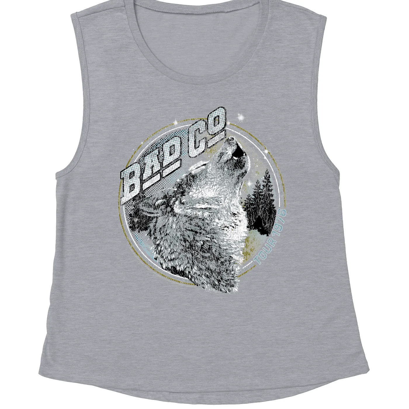Bad Company Ladies' Muscle Tank Top | Wolf Pack Tour 1976 Distressed Bad Company Shirt