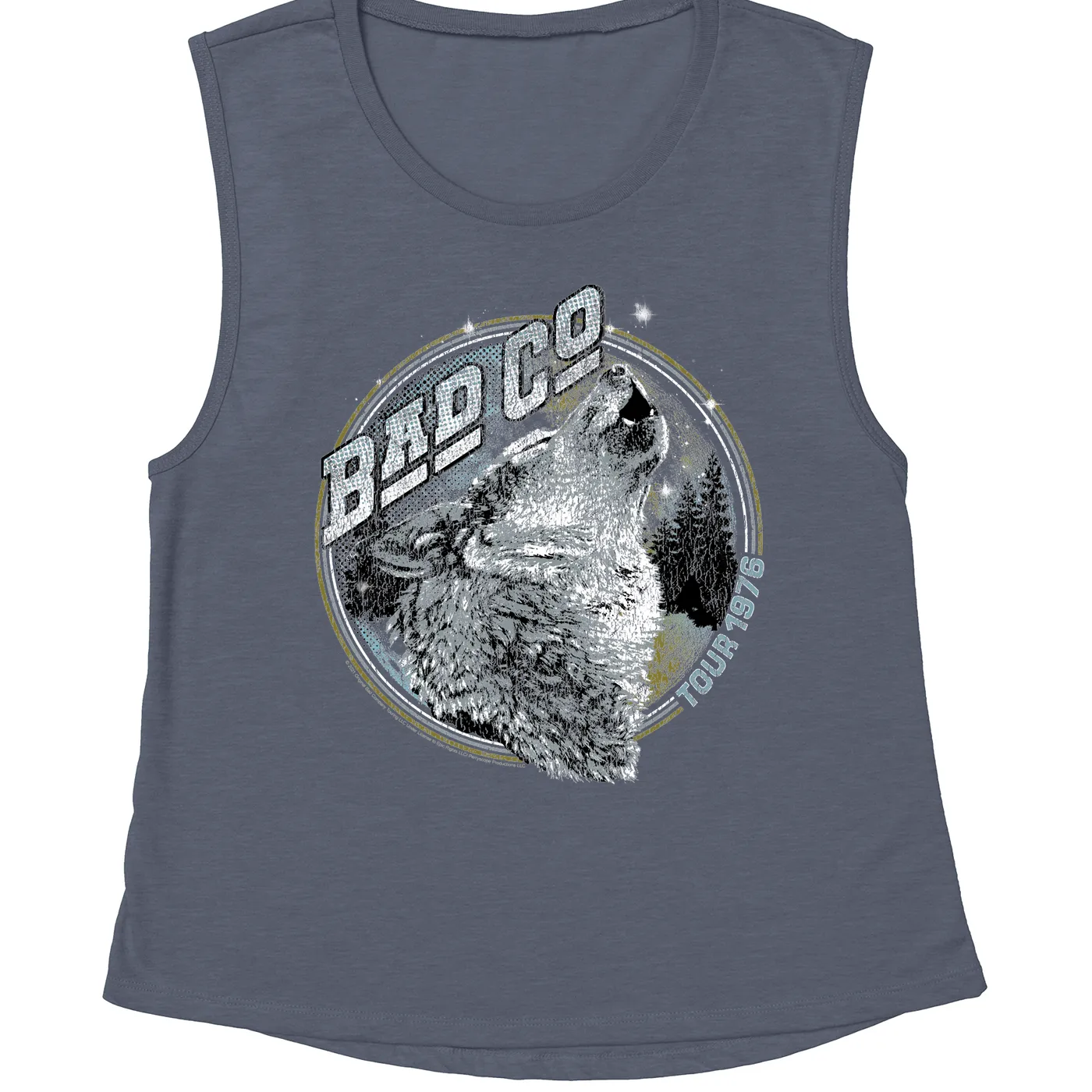 Bad Company Ladies' Muscle Tank Top | Wolf Pack Tour 1976 Distressed Bad Company Shirt