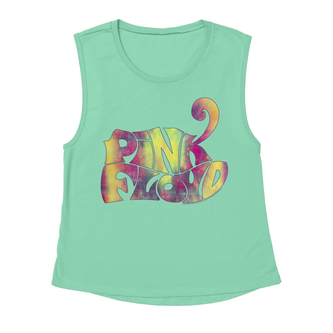 Pink Floyd Ladies' Muscle Tank Top | Tie Dye Groovy Logo Distressed Pink Floyd Shirt (Merchbar Exclusive)