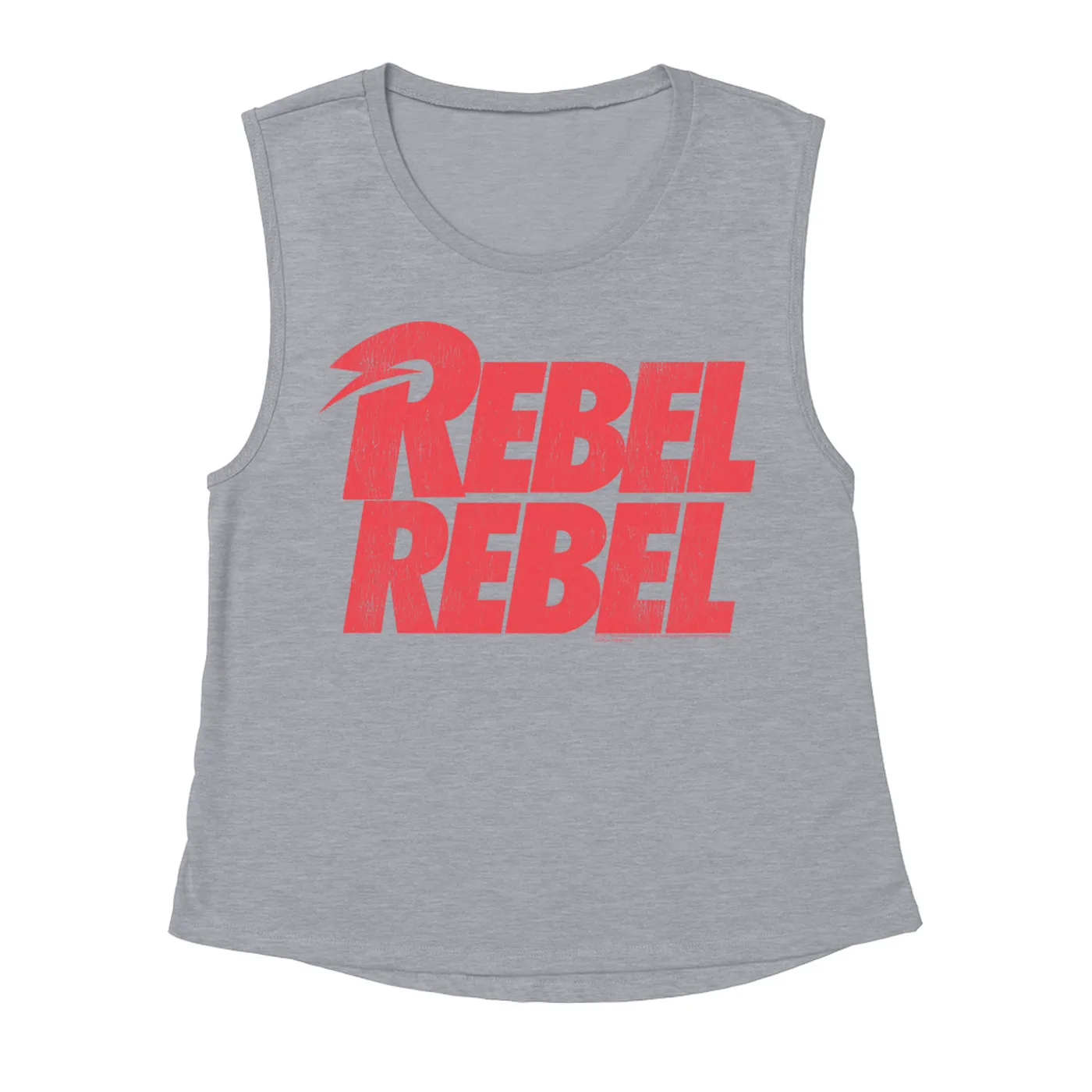 David Bowie Ladies' Muscle Tank Top | Rebel Rebel Logo Distressed David Bowie Shirt