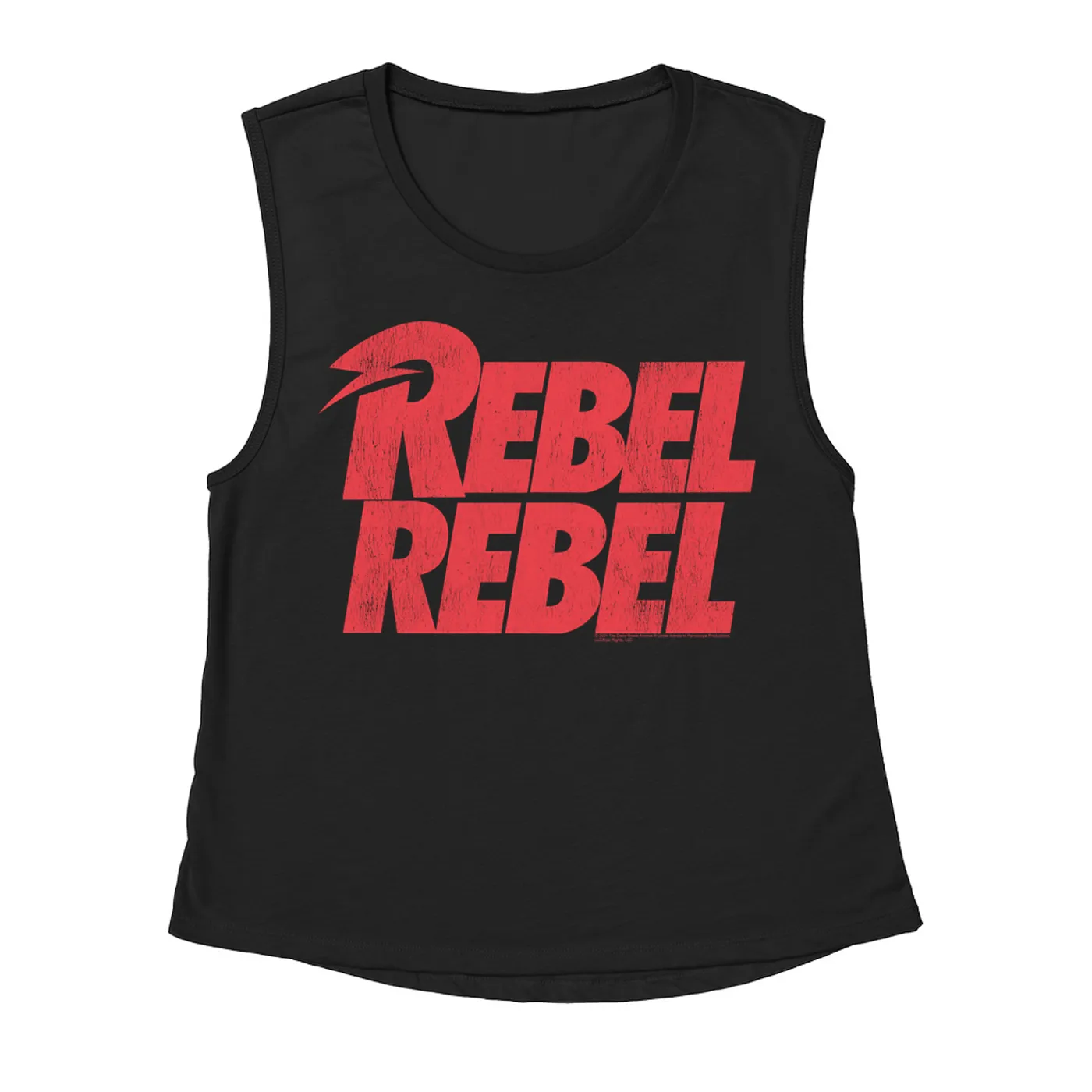 David Bowie Ladies' Muscle Tank Top | Rebel Rebel Logo Distressed David Bowie Shirt