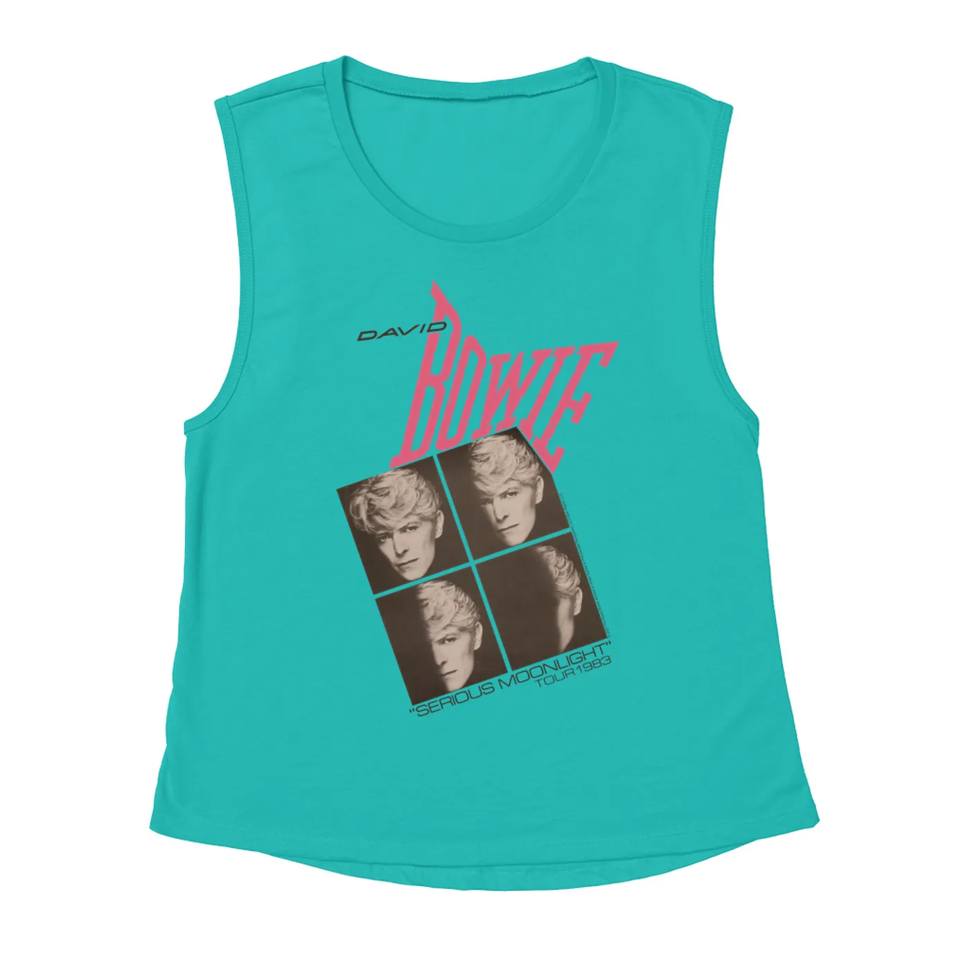 David Bowie Ladies' Muscle Tank Top | Serious Moonlight 1983 Concert Tour Poster Pink David Bowie Shirt