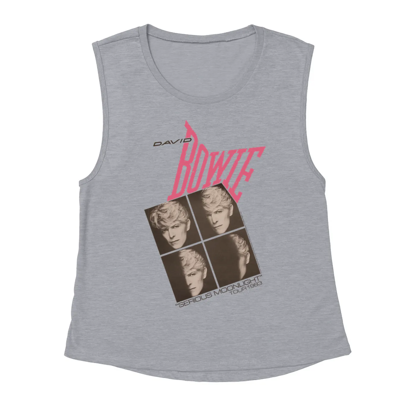 David Bowie Ladies' Muscle Tank Top | Serious Moonlight 1983 Concert Tour Poster Pink David Bowie Shirt