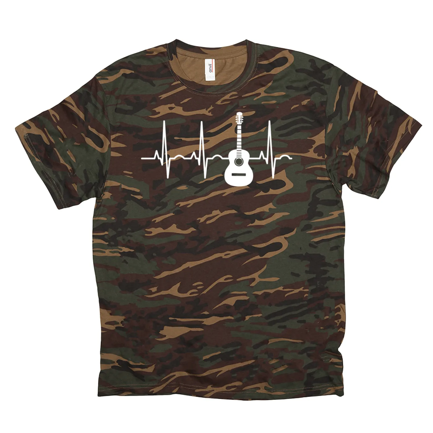 Merchbar Music Life Camo Shirt | Acoustic Guitar Heartbeat Merchbar Music Life Shirt