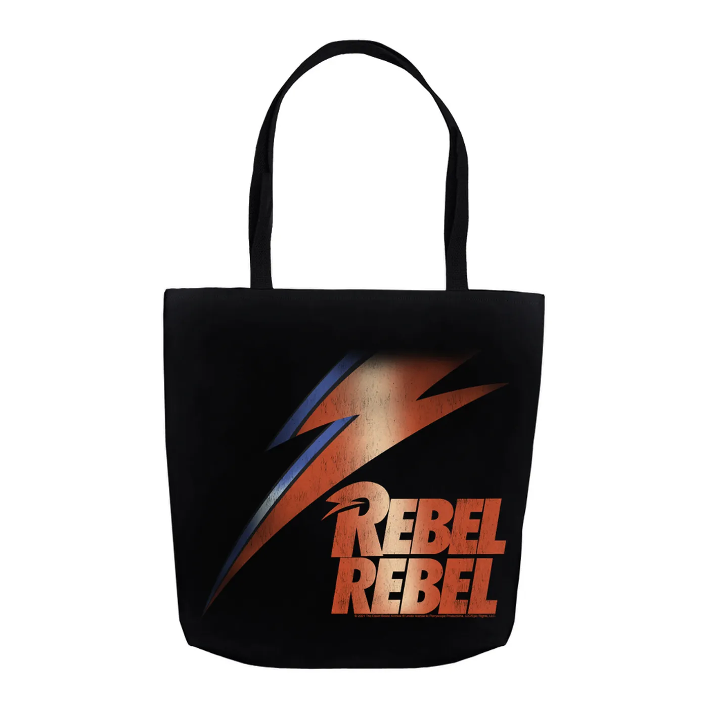 David Bowie Tote Bag | Rebel Rebel And Lightning Bolt Design Distressed David Bowie Bag (Merchbar Exclusive)