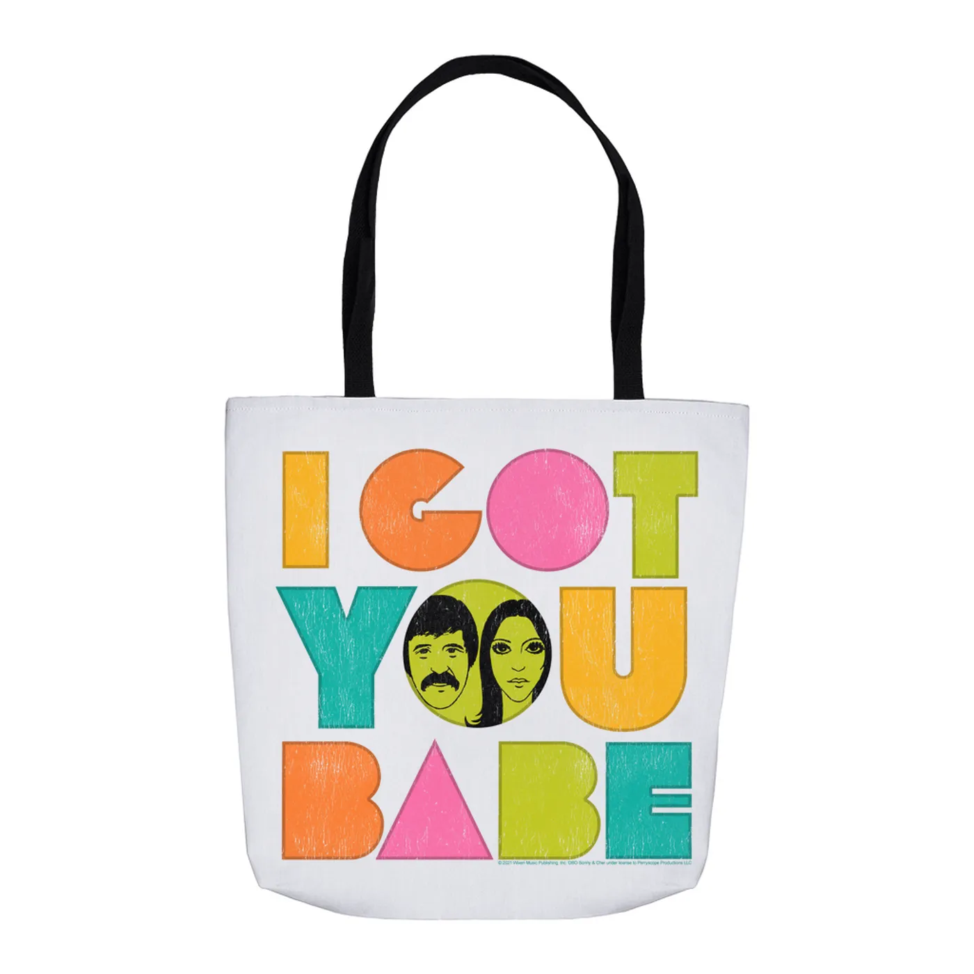 Sonny & Cher Tote Bag | I Got You Babe Pastel Logo Distressed Sonny and Cher Bag (Merchbar Exclusive)