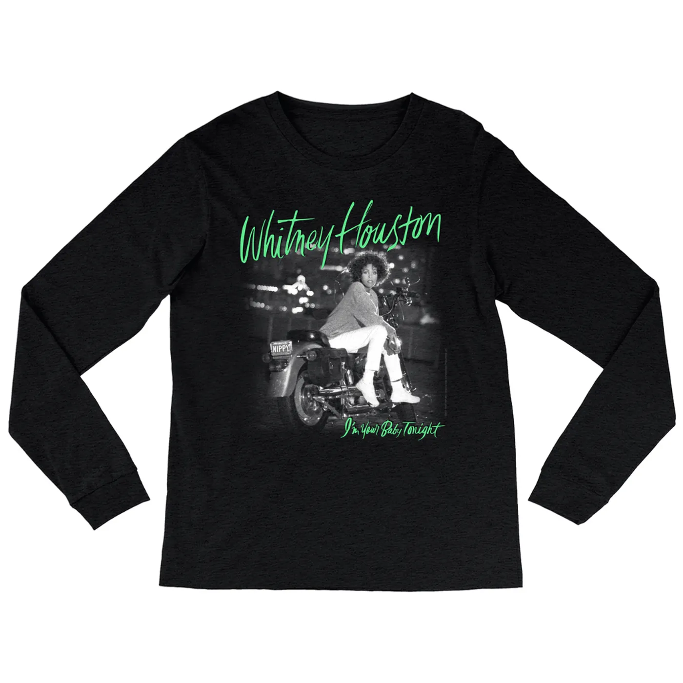 Whitney Houston Heather Long Sleeve Shirt | I'm Your Baby Tonight Album Cover Green Design Whitney Houston Shirt