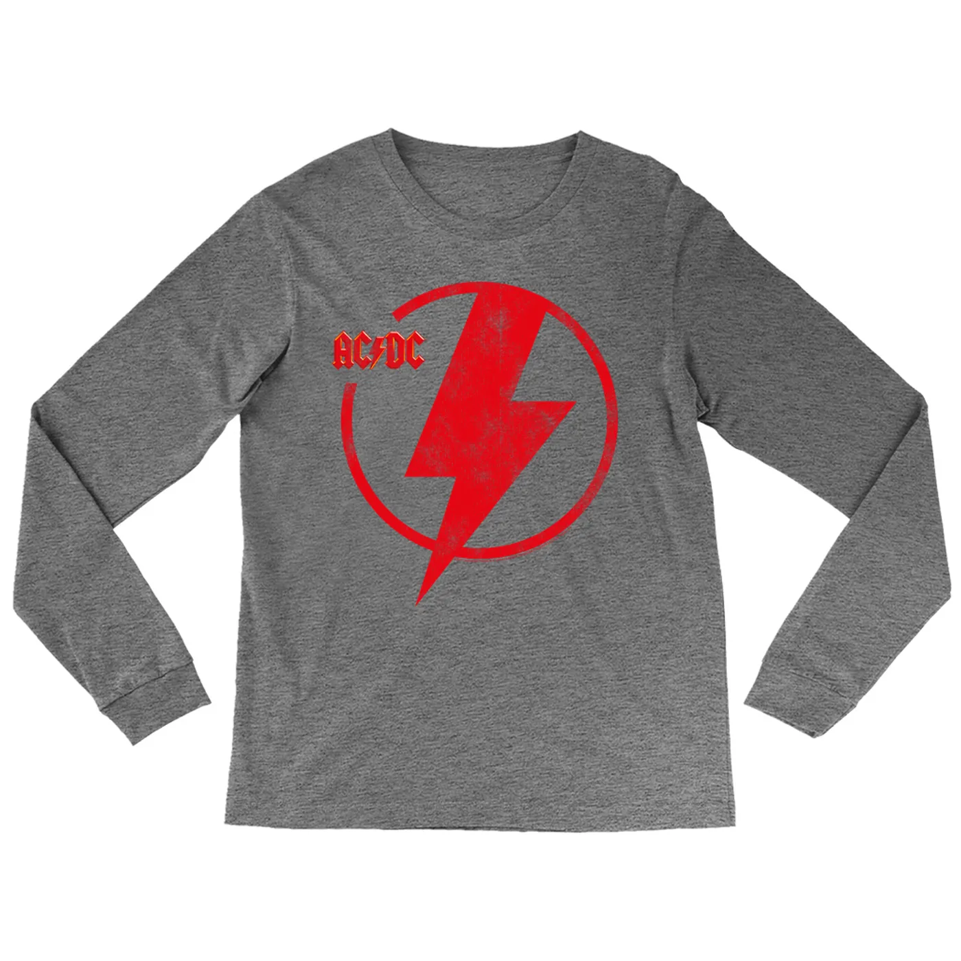 ACDC Heather Long Sleeve Shirt | AC/DC Logo Lightning Bolt Red Distressed ACDC Shirt