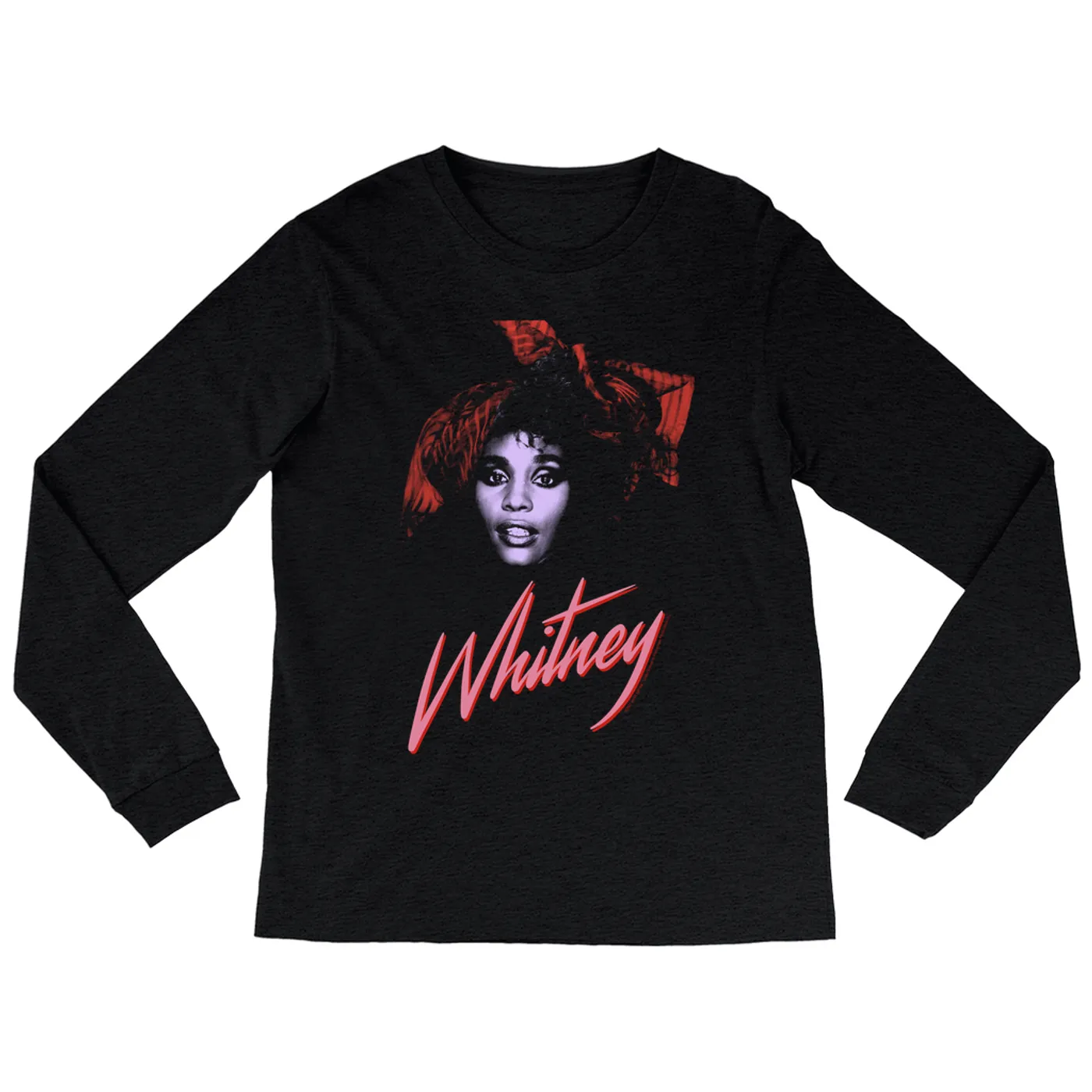 Whitney Houston Heather Long Sleeve Shirt | Purple And Red 1987 Photo Design Whitney Houston Shirt (Merchbar Exclusive)