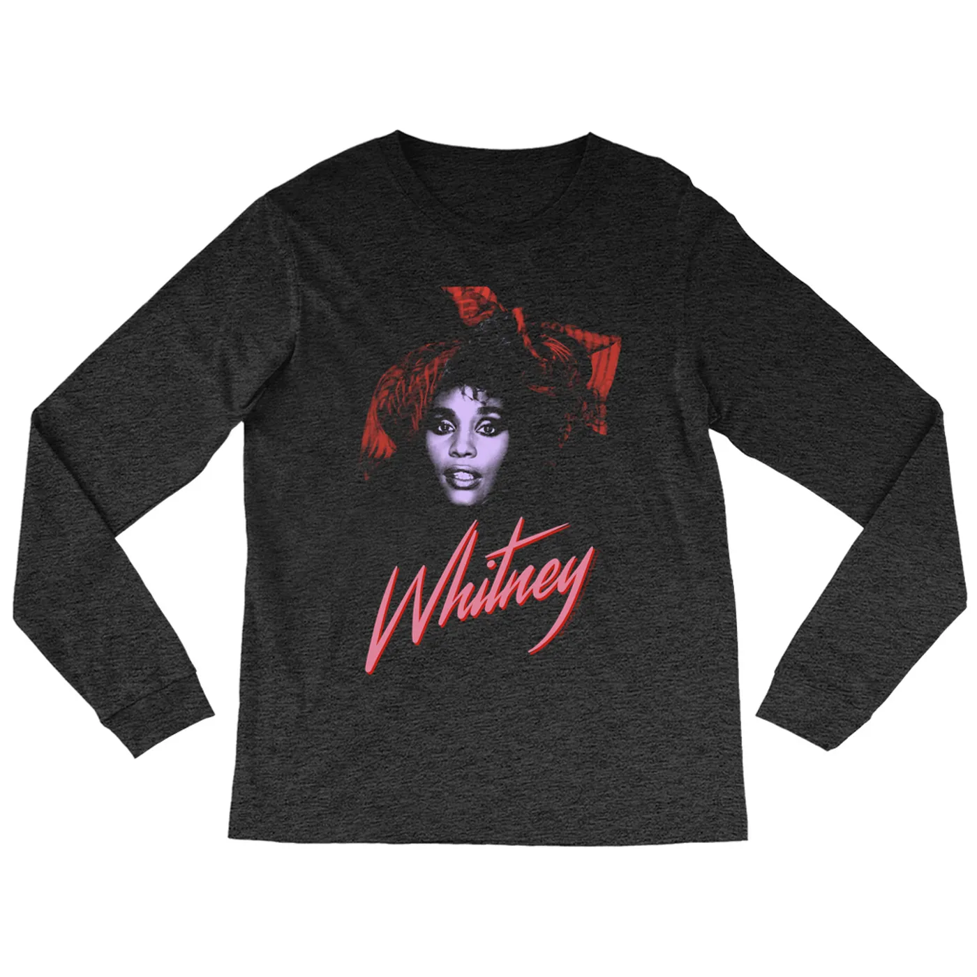 Whitney Houston Heather Long Sleeve Shirt | Purple And Red 1987 Photo Design Whitney Houston Shirt (Merchbar Exclusive)