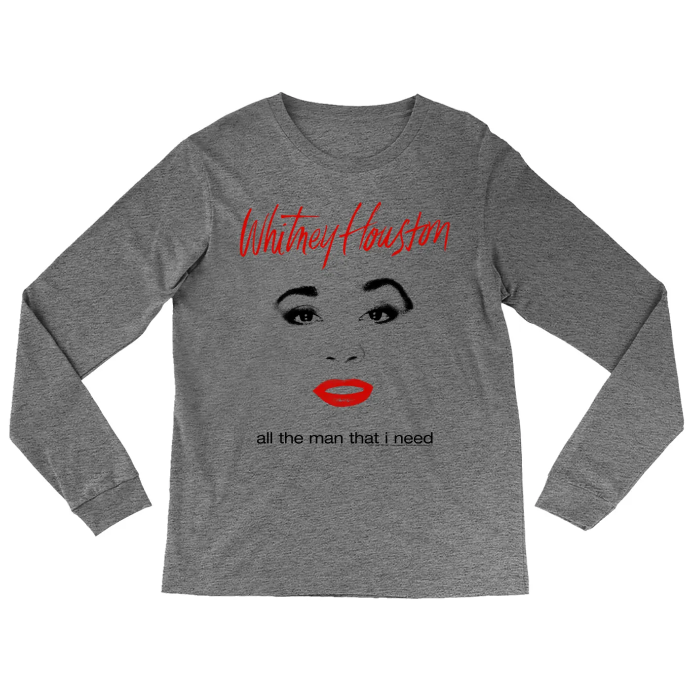 Whitney Houston Heather Long Sleeve Shirt | All The Man That I Need Album Cover Design Whitney Houston Shirt (Merchbar Exclusive)