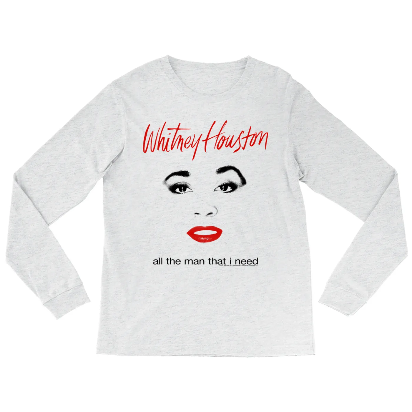 Whitney Houston Heather Long Sleeve Shirt | All The Man That I Need Album Cover Design Whitney Houston Shirt (Merchbar Exclusive)