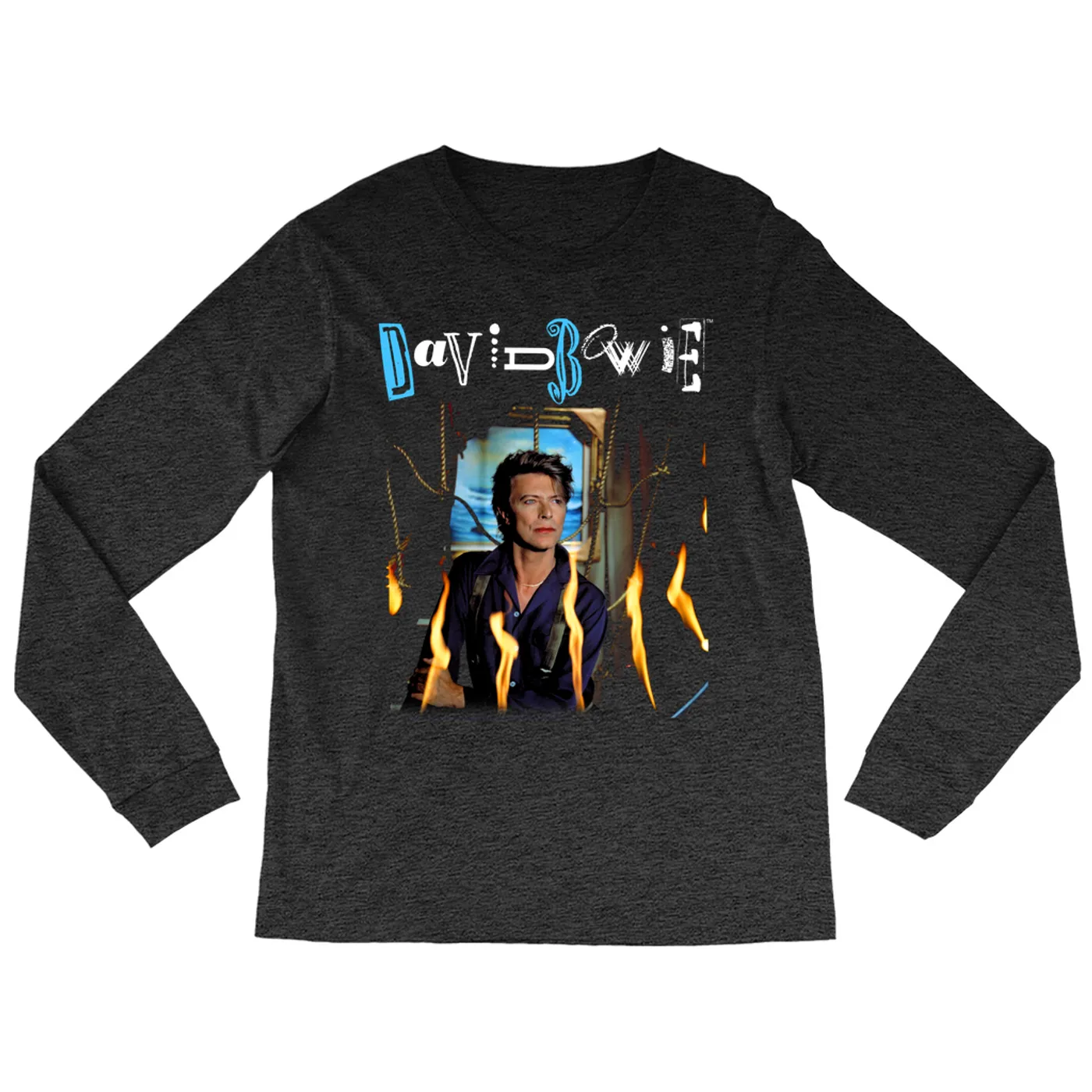 David Bowie Heather Long Sleeve Shirt | Never Let Me Down Album Photo And Logo David Bowie Shirt