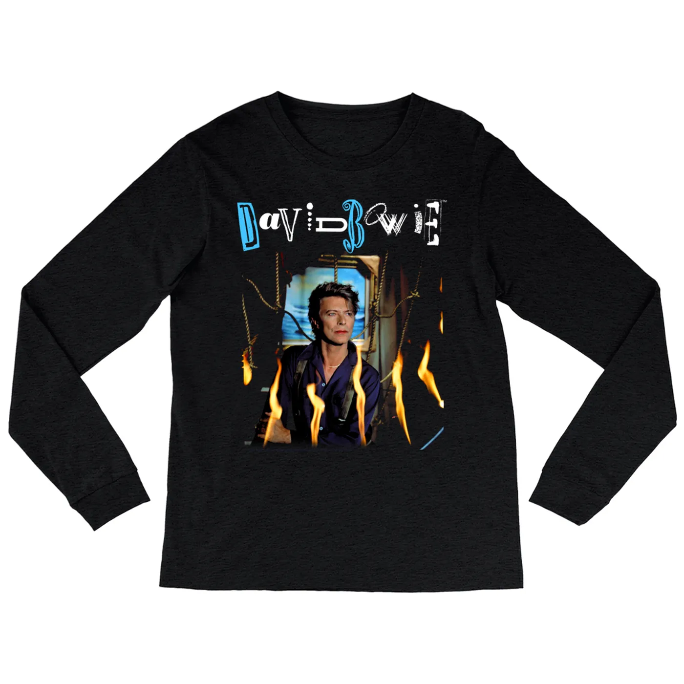 David Bowie Heather Long Sleeve Shirt | Never Let Me Down Album Photo And Logo David Bowie Shirt