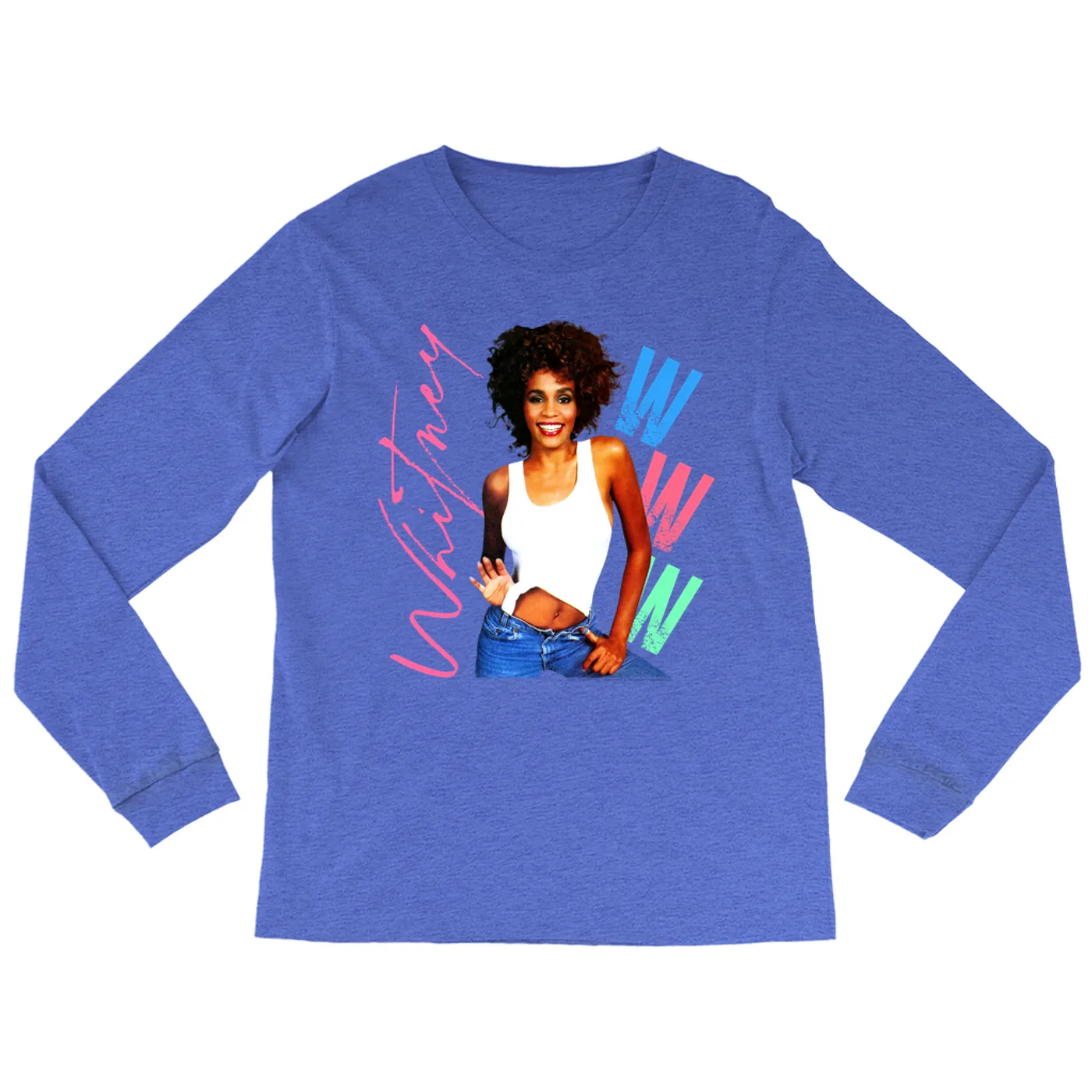 Whitney Houston Heather Long Sleeve Shirt | Whitney Pastel W Design Whitney Houston Shirt