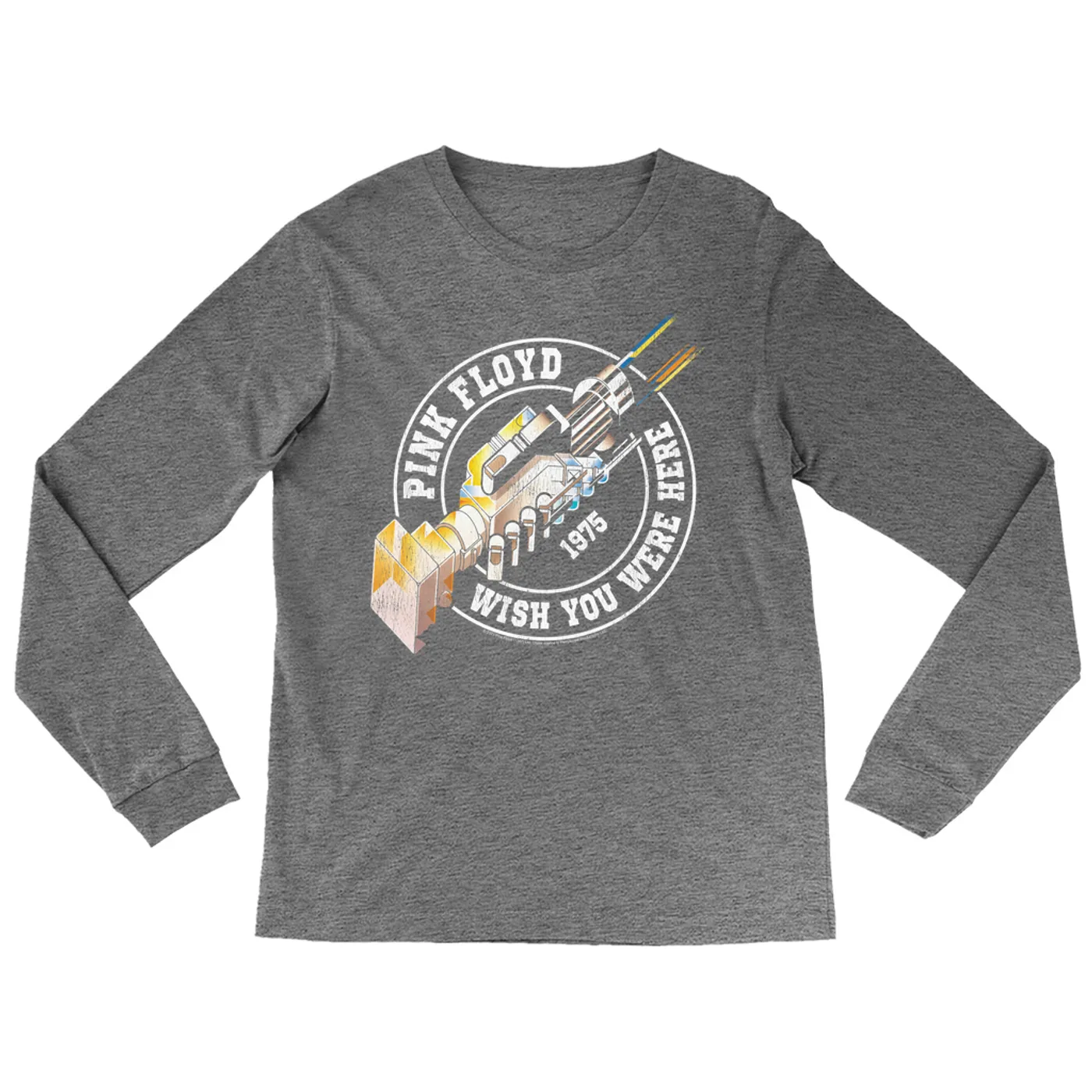Pink Floyd Heather Long Sleeve Shirt | Wish You Were Here Sticker Design Pink Floyd Shirt