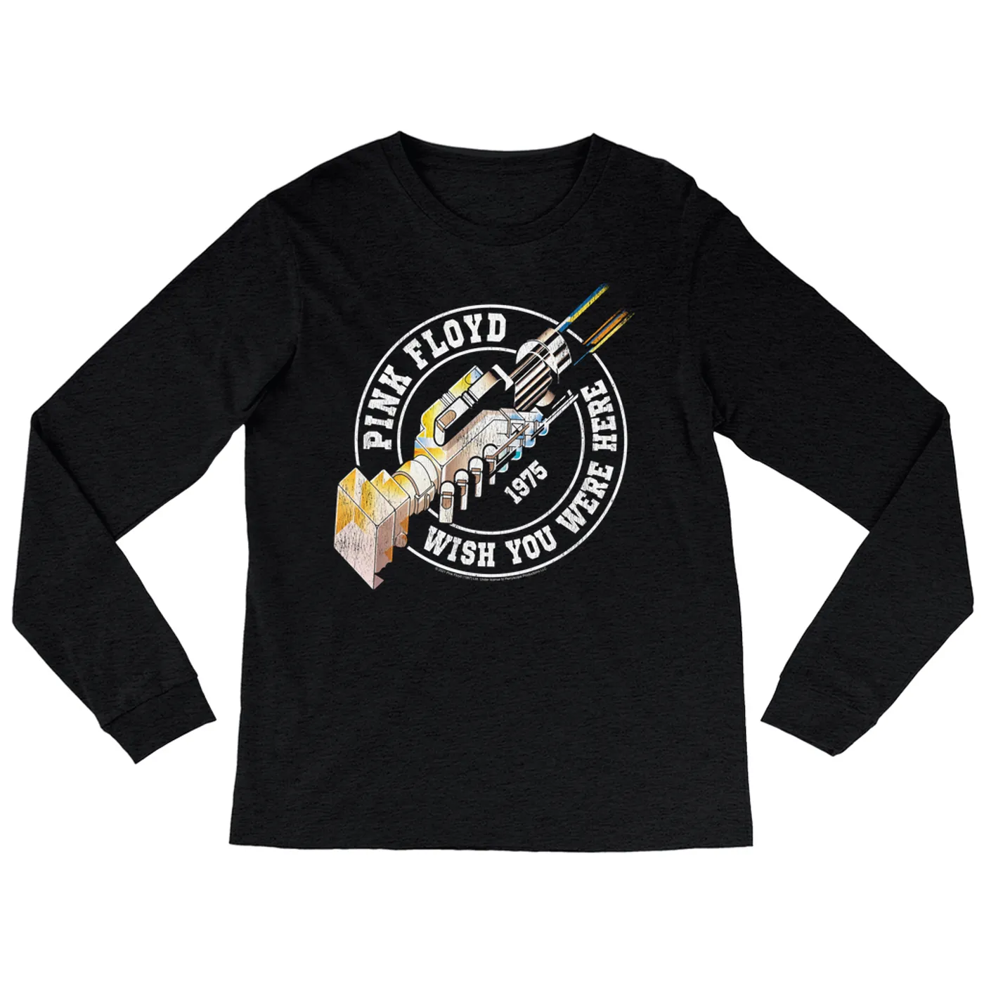 Pink Floyd Heather Long Sleeve Shirt | Wish You Were Here Sticker Design Pink Floyd Shirt