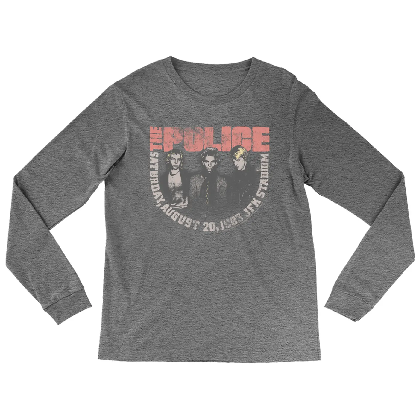 The Police Heather Long Sleeve Shirt | JFK Statium 1983 Concert Distressed The Police Shirt
