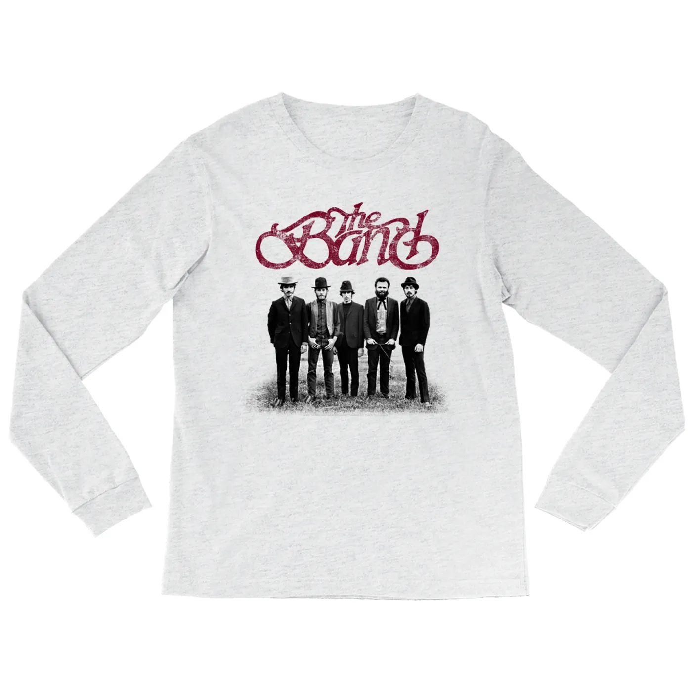 The Band Heather Long Sleeve Shirt | The Band Group Photo And Logo Distressed The Band Shirt