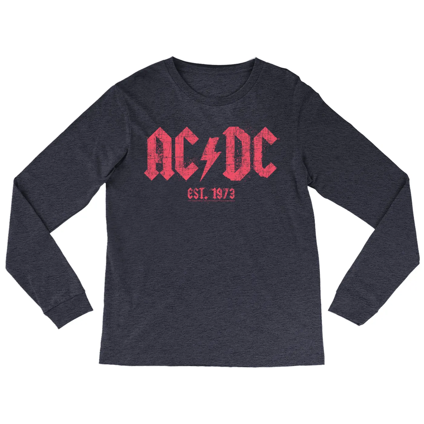 ACDC Heather Long Sleeve Shirt | AC/DC Est. 1973 Red Design Distressed ACDC Shirt (Merchbar Exclusive)