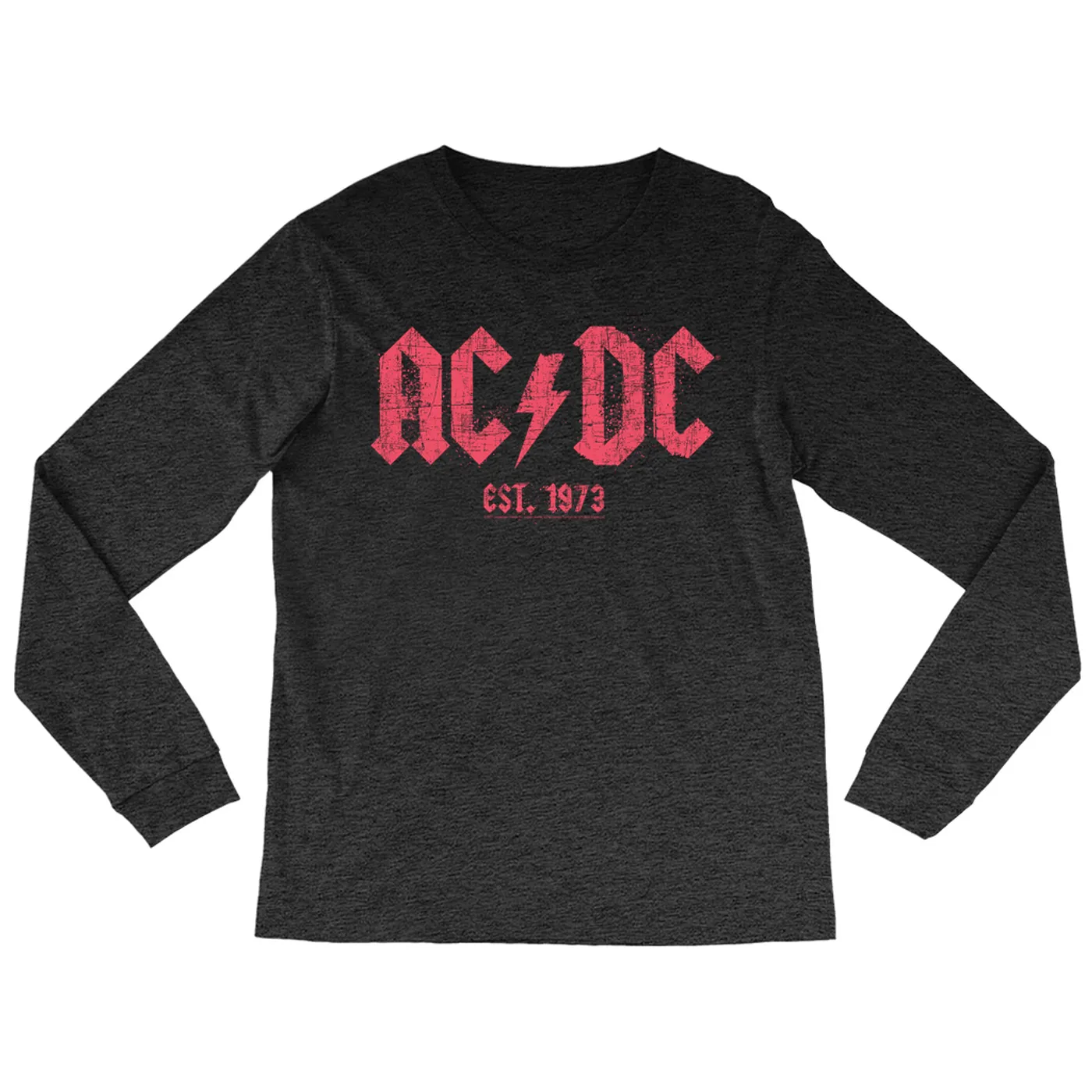 ACDC Heather Long Sleeve Shirt | AC/DC Est. 1973 Red Design Distressed ACDC Shirt (Merchbar Exclusive)