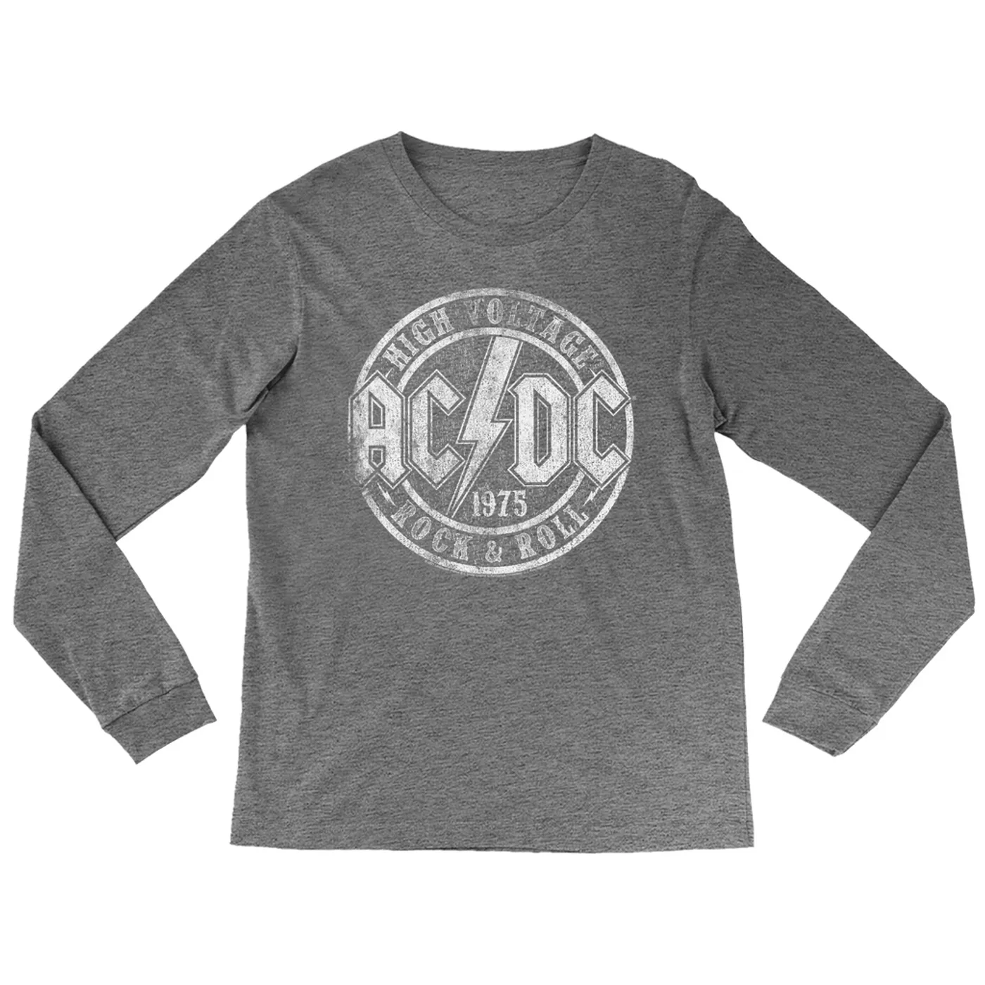 AC/DC Heather Long Sleeve Shirt | Rock And Roll 1975 Stamped Design Distressed ACDC Shirt