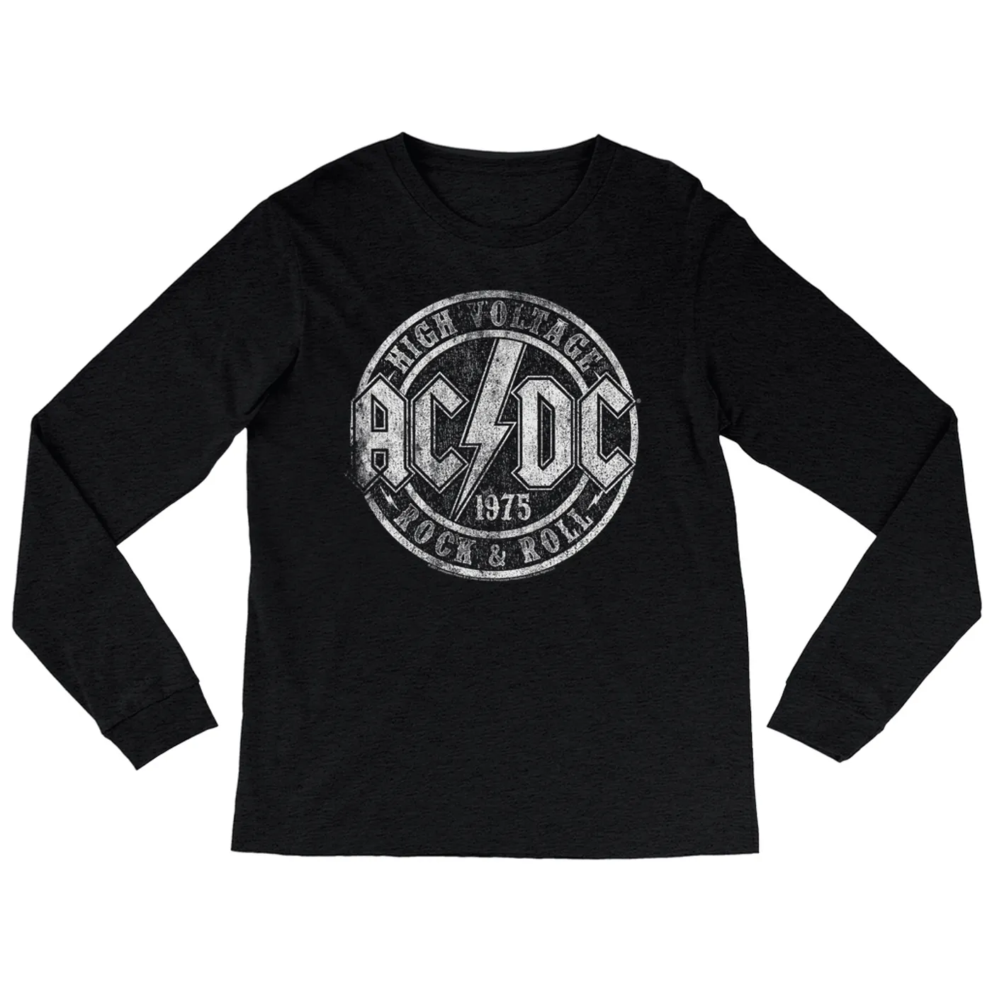AC/DC Heather Long Sleeve Shirt | Rock And Roll 1975 Stamped Design Distressed ACDC Shirt