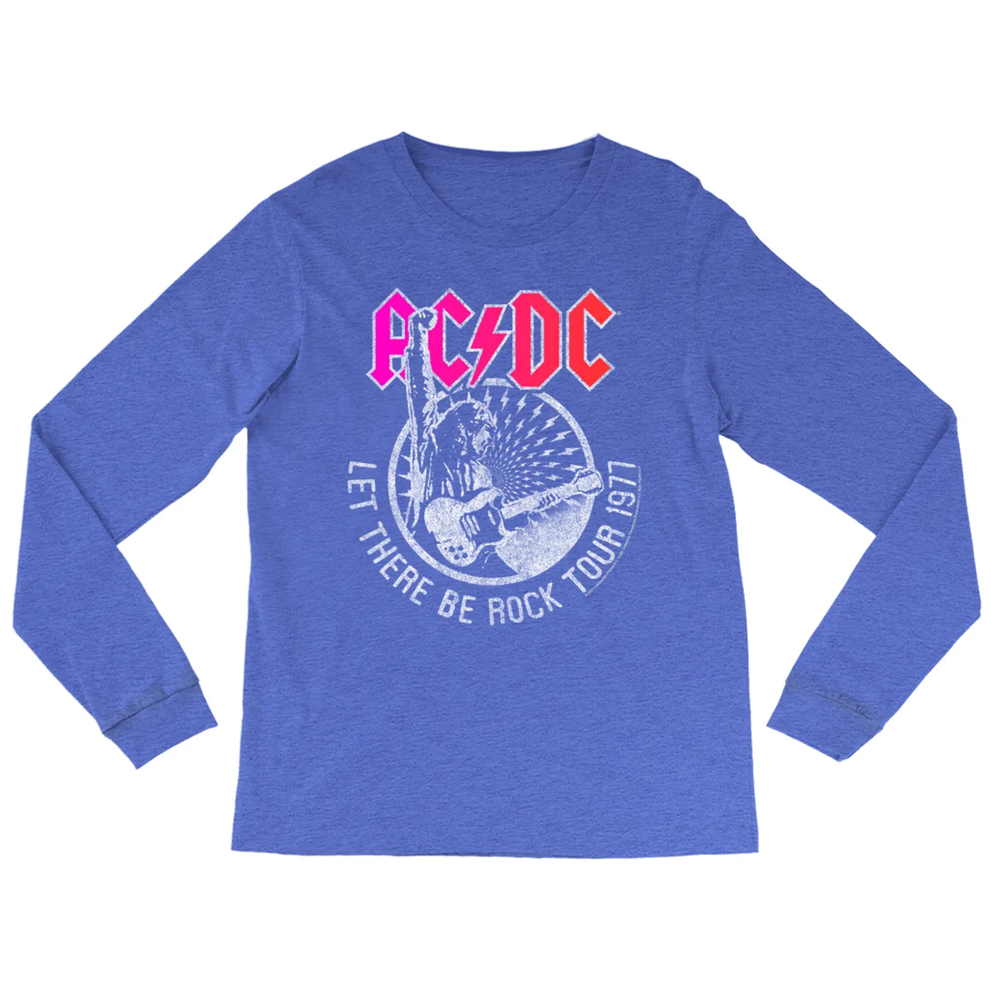 AC/DC Heather Long Sleeve Shirt | Let There Be Rock Tour 1977 Silver Bling Design ACDC Shirt (Merchbar Exclusive)