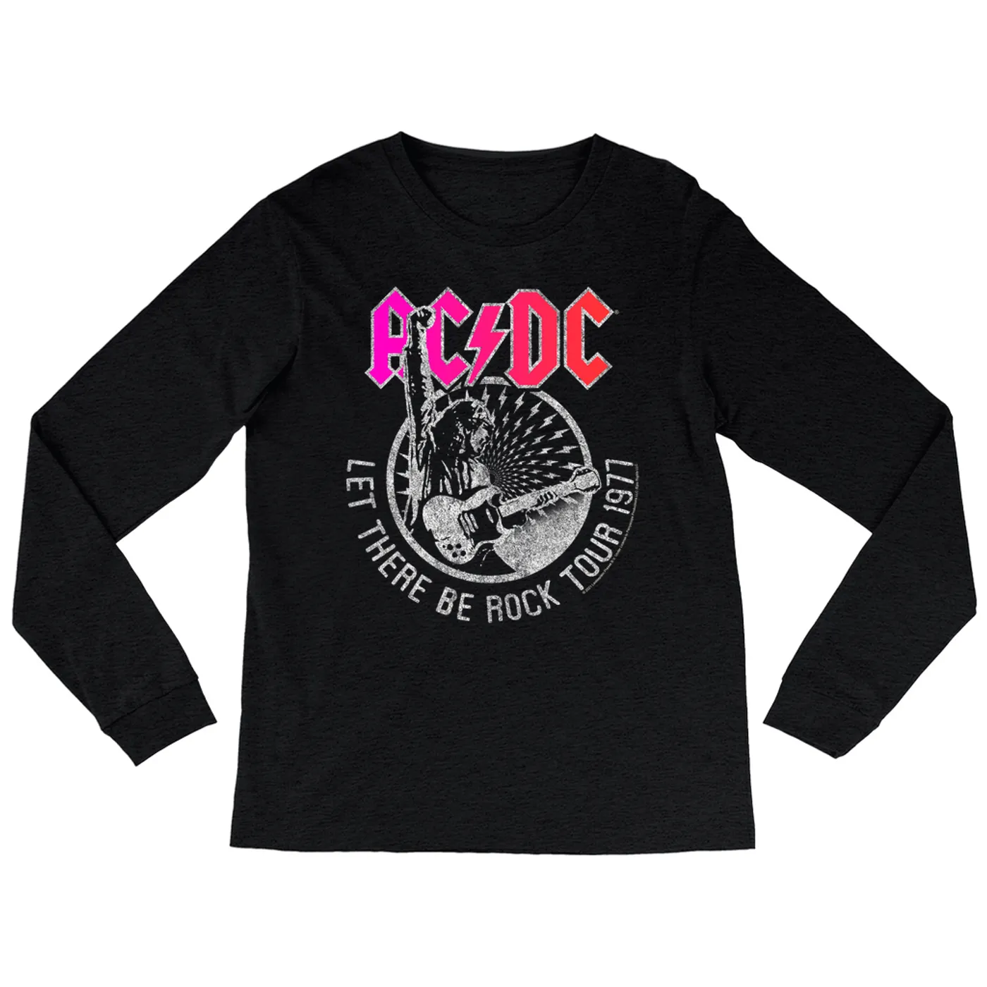 AC/DC Heather Long Sleeve Shirt | Let There Be Rock Tour 1977 Silver Bling Design ACDC Shirt (Merchbar Exclusive)