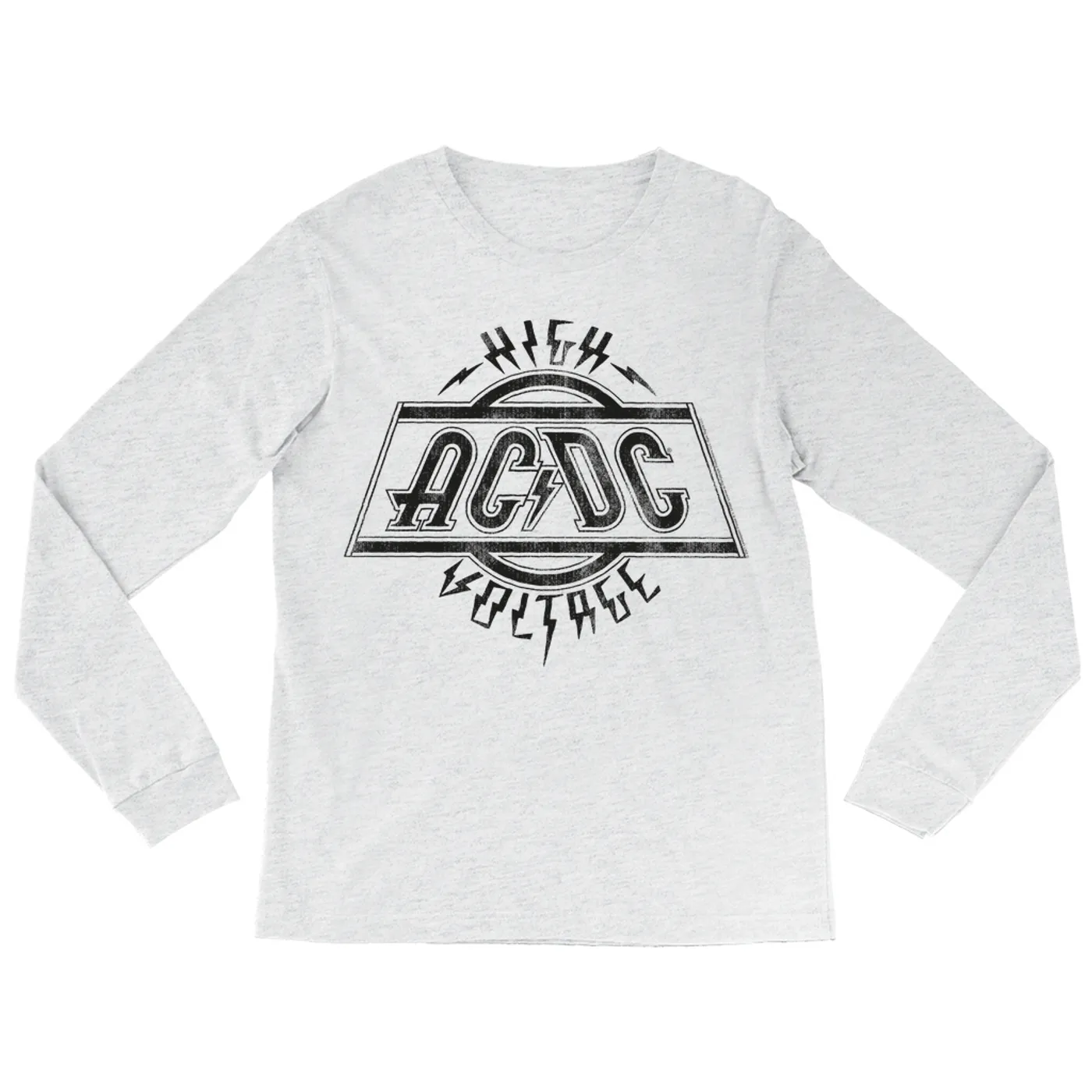 AC/DC Heather Long Sleeve Shirt | High Voltage Logo Distressed ACDC Shirt