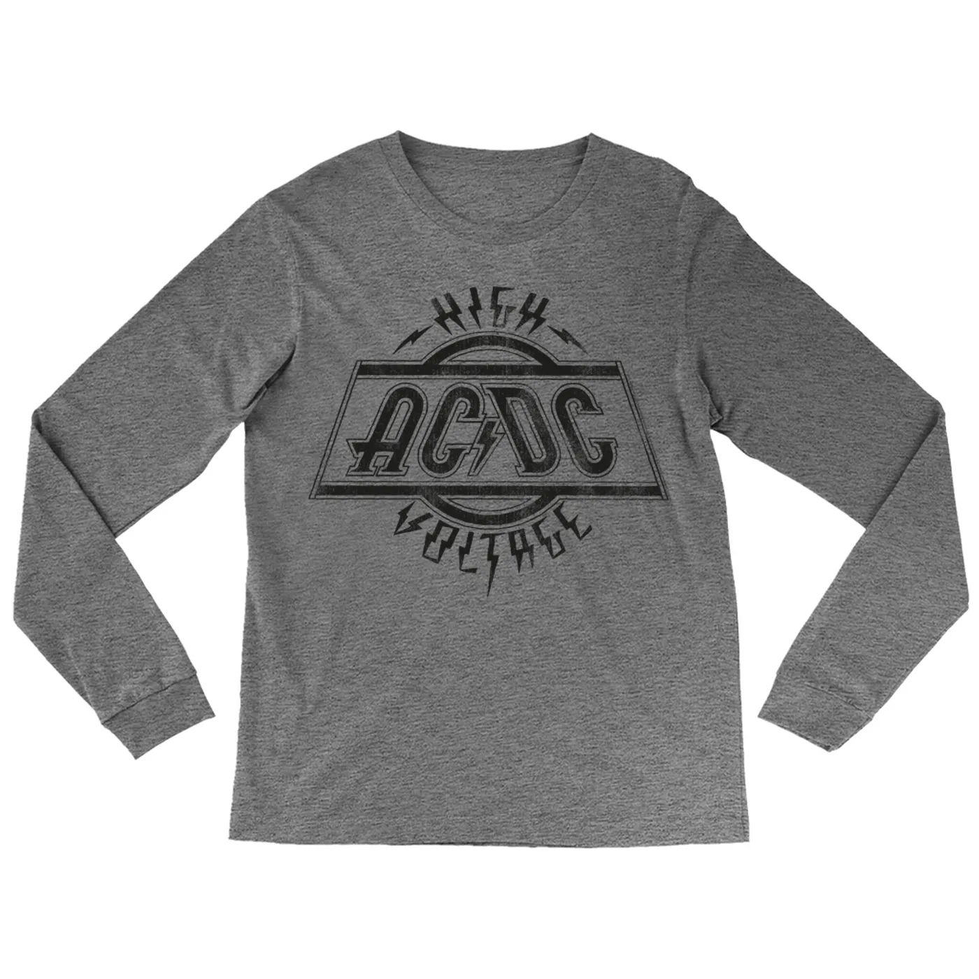 AC/DC Heather Long Sleeve Shirt | High Voltage Logo Distressed ACDC Shirt