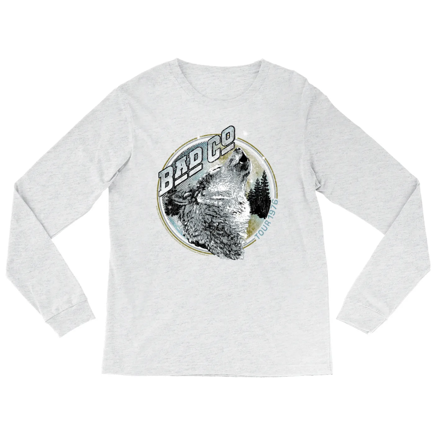 Bad Company Heather Long Sleeve Shirt | Wolf Pack Tour 1976 Distressed Bad Company Shirt