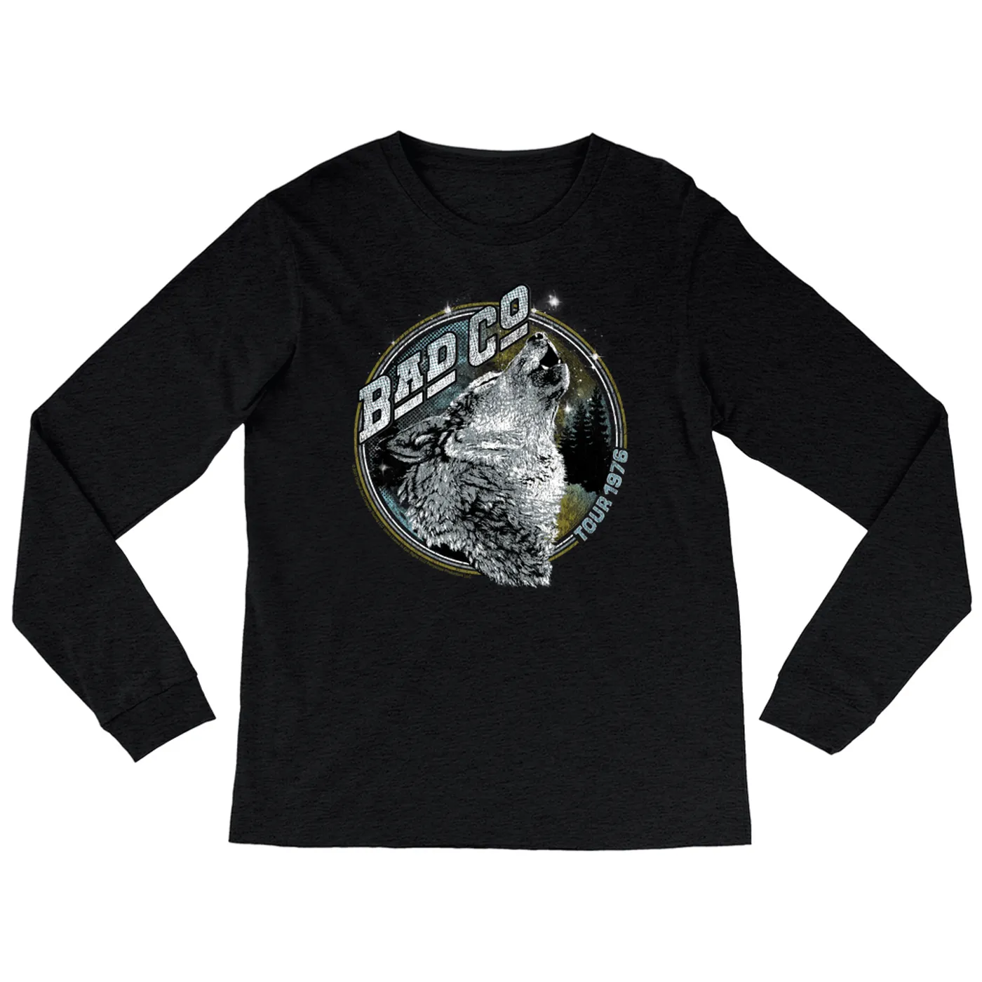 Bad Company Heather Long Sleeve Shirt | Wolf Pack Tour 1976 Distressed Bad Company Shirt