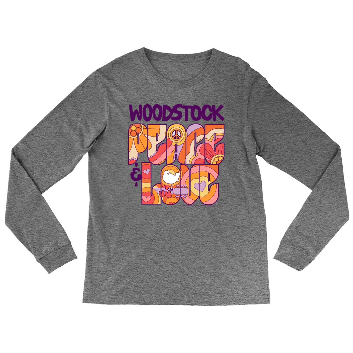 Woodstock Heather Long Sleeve Shirt | Peace And Love Groovy Design Woodstock Shirt