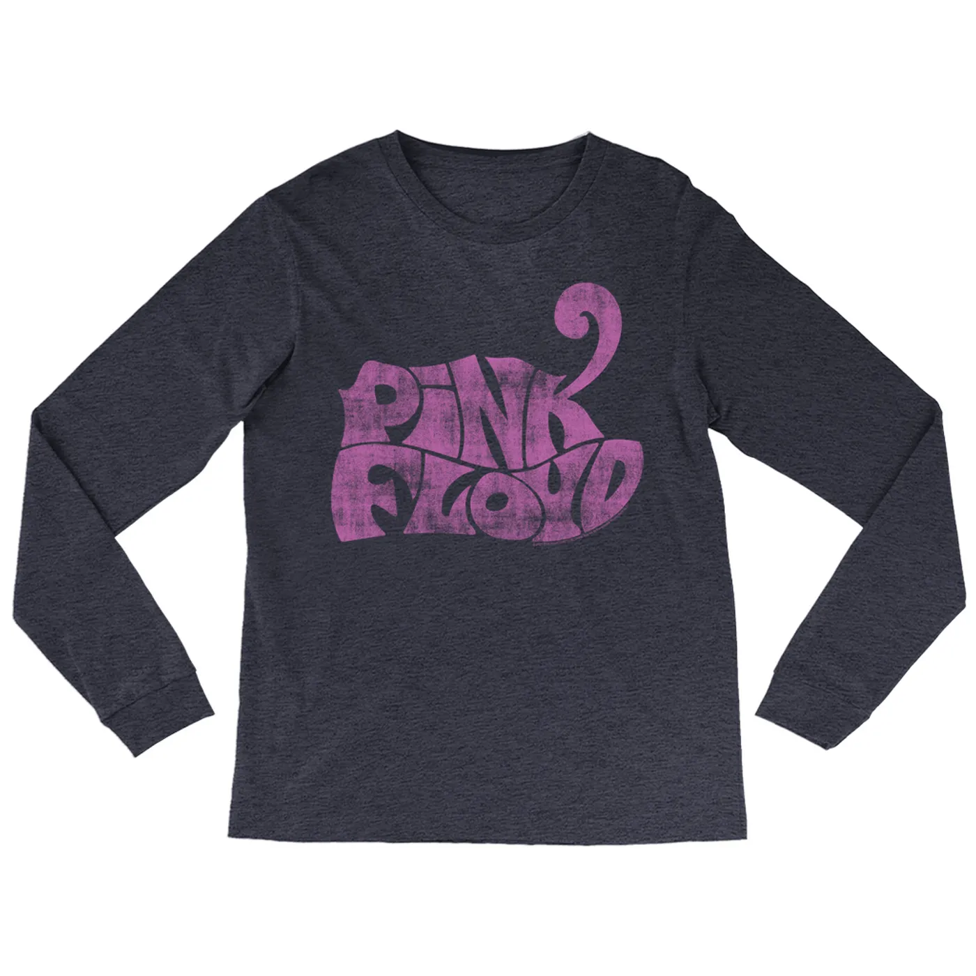 Pink Floyd Heather Long Sleeve Shirt | Groovy Logo Distressed Pink Pink Floyd Shirt
