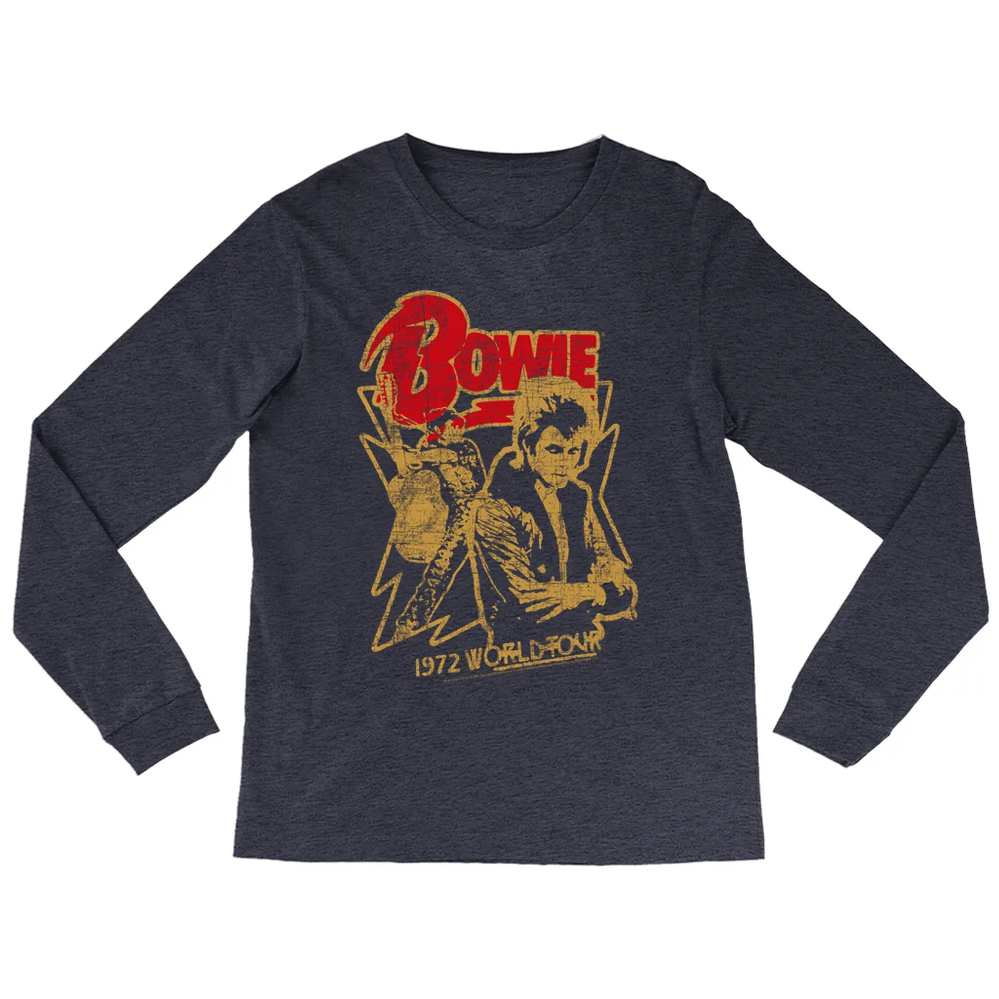 David Bowie Heather Long Sleeve Shirt | 1972 World Tour Design Distressed David Bowie Shirt