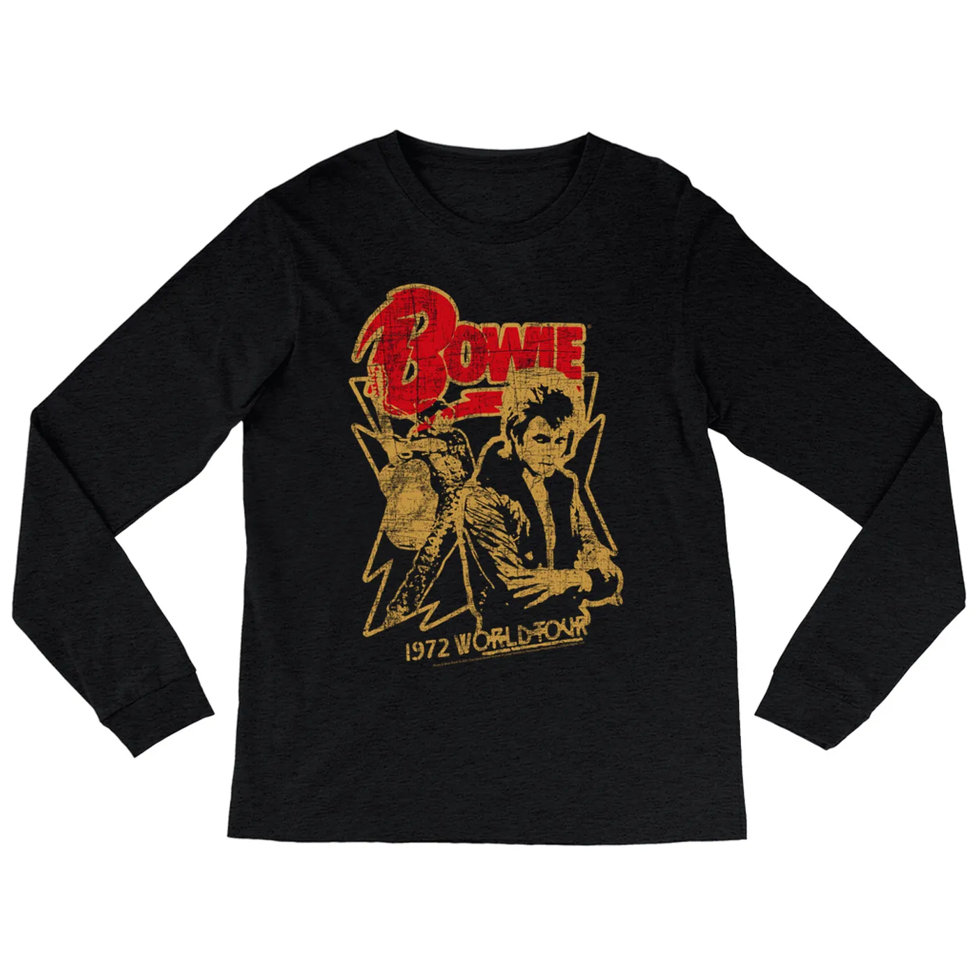 David Bowie Heather Long Sleeve Shirt | 1972 World Tour Design Distressed David Bowie Shirt