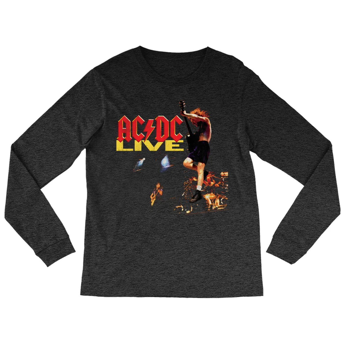 ACDC Heather Long Sleeve Shirt | AC/DC Live On Stage Design Distressed ACDC Shirt
