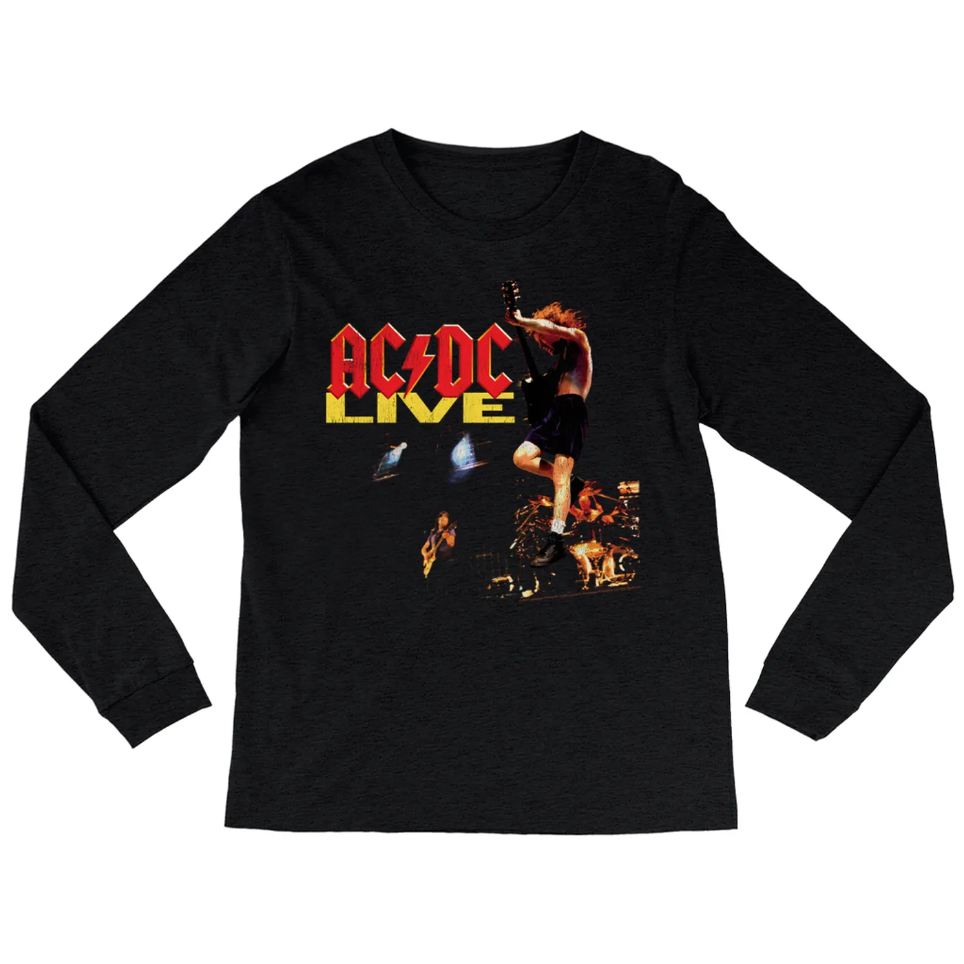 ACDC Heather Long Sleeve Shirt | AC/DC Live On Stage Design Distressed ACDC Shirt