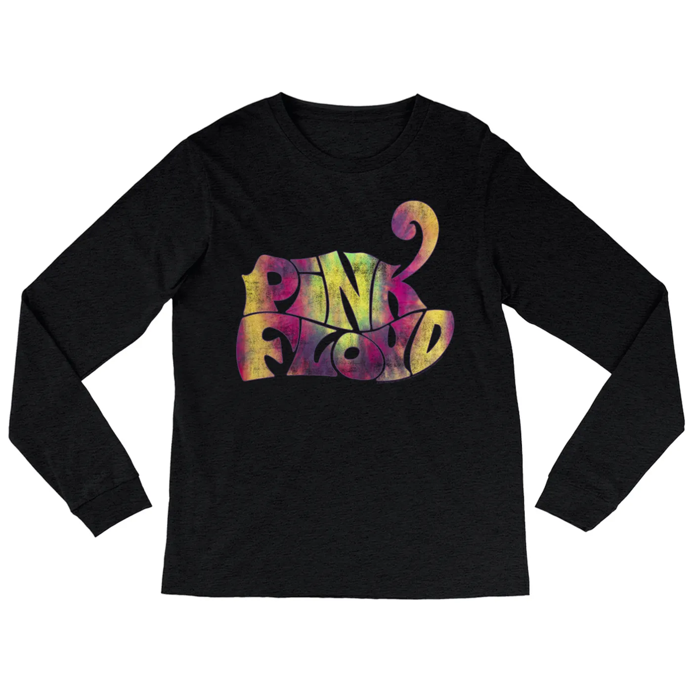 Pink Floyd Heather Long Sleeve Shirt | Tie Dye Groovy Logo Distressed Pink Floyd Shirt (Merchbar Exclusive)