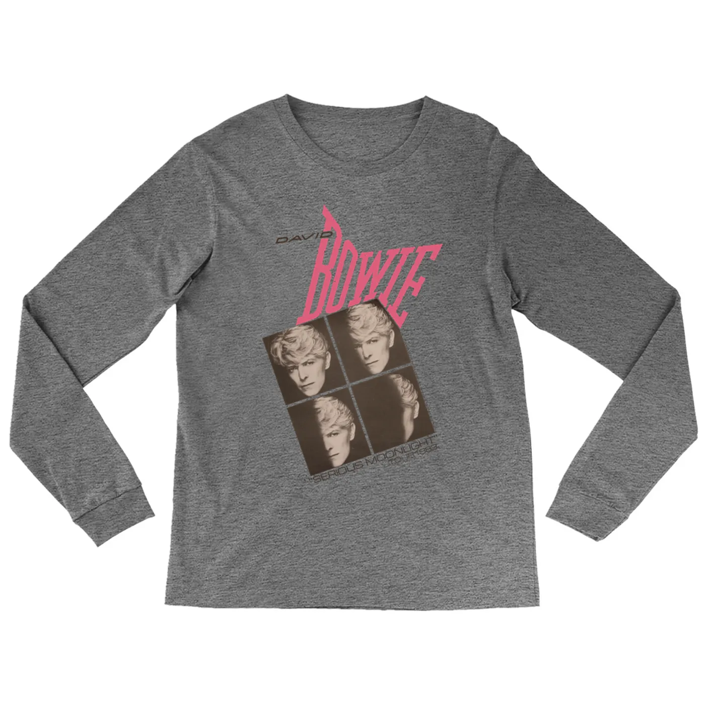 David Bowie Heather Long Sleeve Shirt | Serious Moonlight 1983 Concert Tour Poster Pink David Bowie Shirt