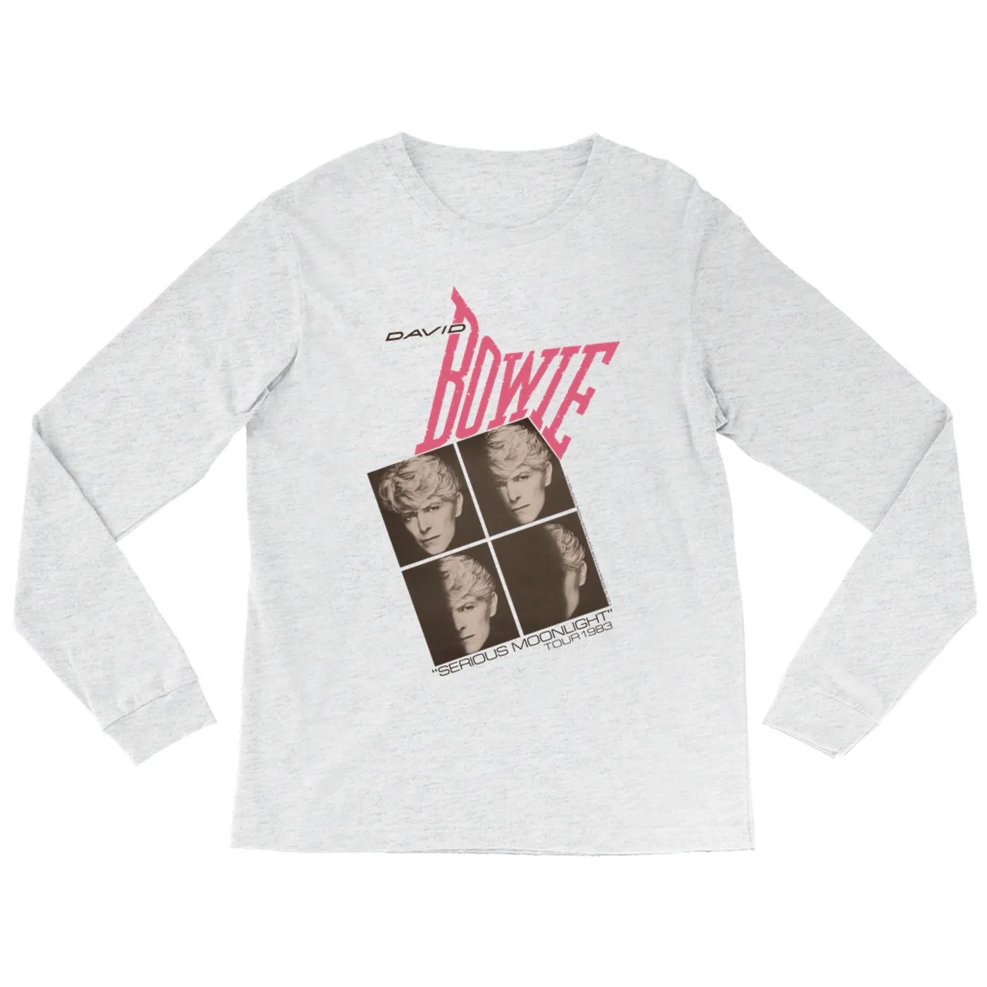 David Bowie Heather Long Sleeve Shirt | Serious Moonlight 1983 Concert Tour Poster Pink David Bowie Shirt