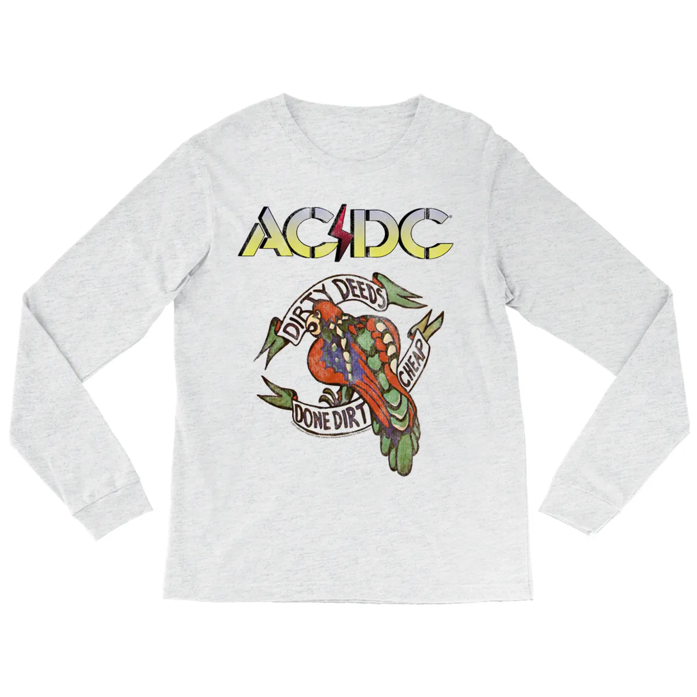 AC/DC Heather Long Sleeve Shirt | Dirty Deeds Done Dirt Cheap Tattoo Design ACDC Shirt (Merchbar Exclusive)
